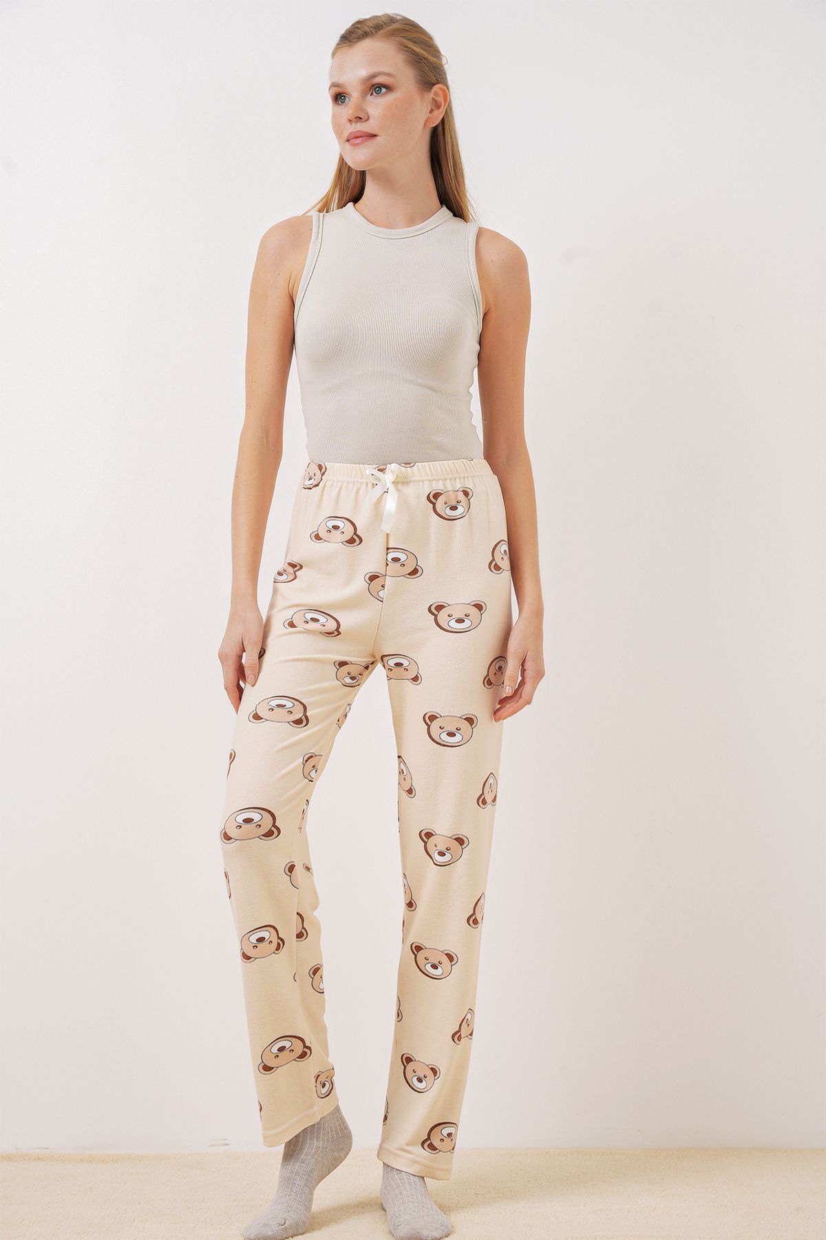 Bigdart-4323 Model Patterned Pajama Bottom - Cream 3