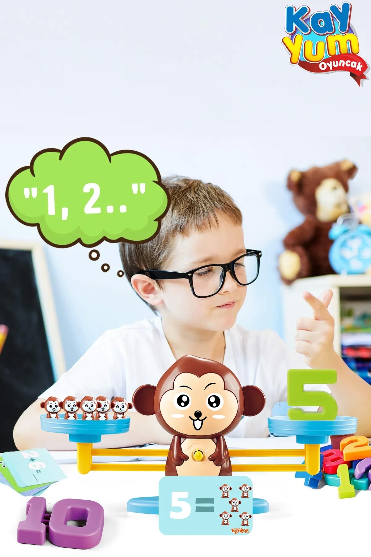Doğan Oyuncak Dünyası Eğitici Maymun Denge Oyunu - İşlem Kartlı Matematik Öğretici Oyun Seti - Eğitici Matematik Oyunu - A fotoğrafı 5 (önizleme)