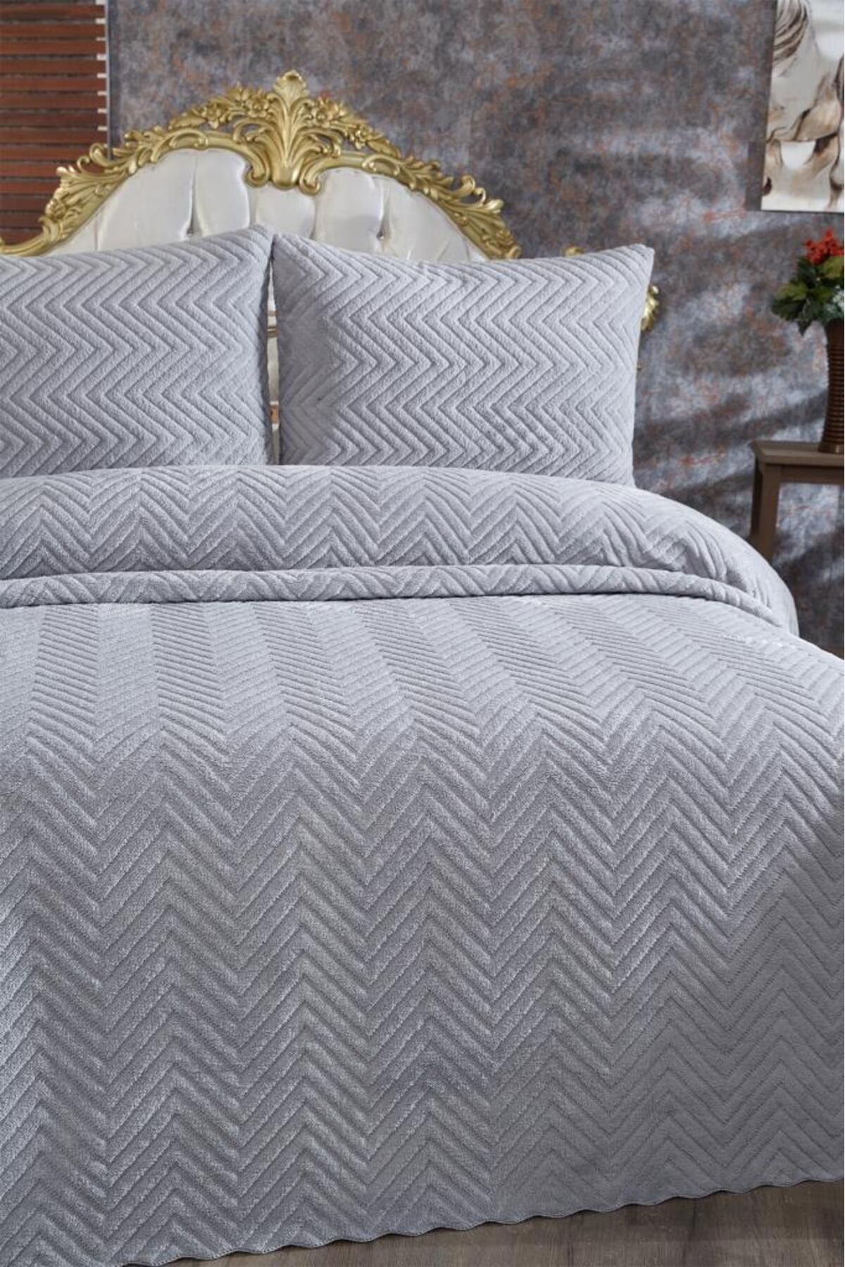 Çeyiz Diyarı-Welsoft Ultrasonic Double Bedspread - 230X250 Gray 2