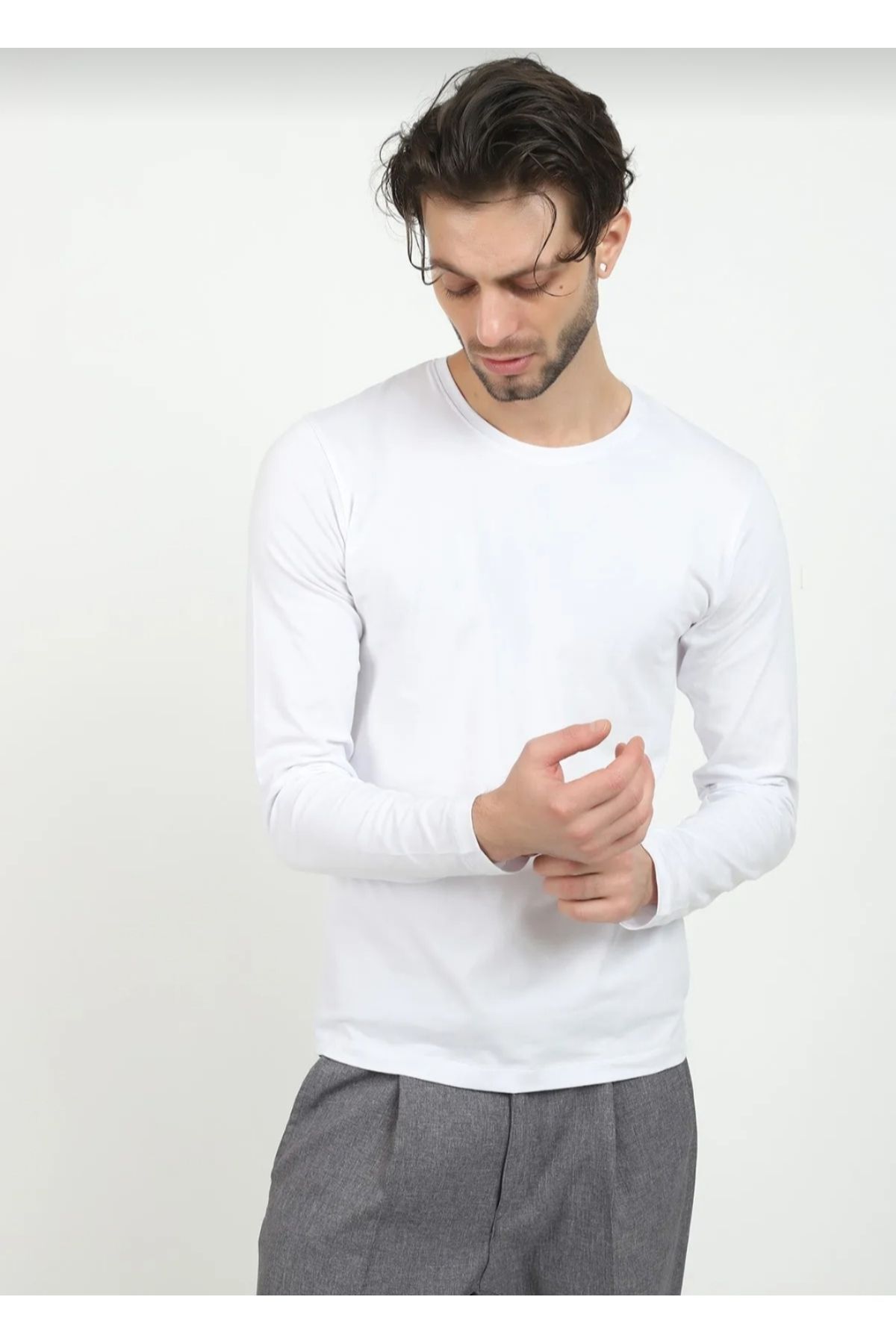 MCN-Men's Long Sleeve 100% Cotton Elastin Slim Fit Badi 6