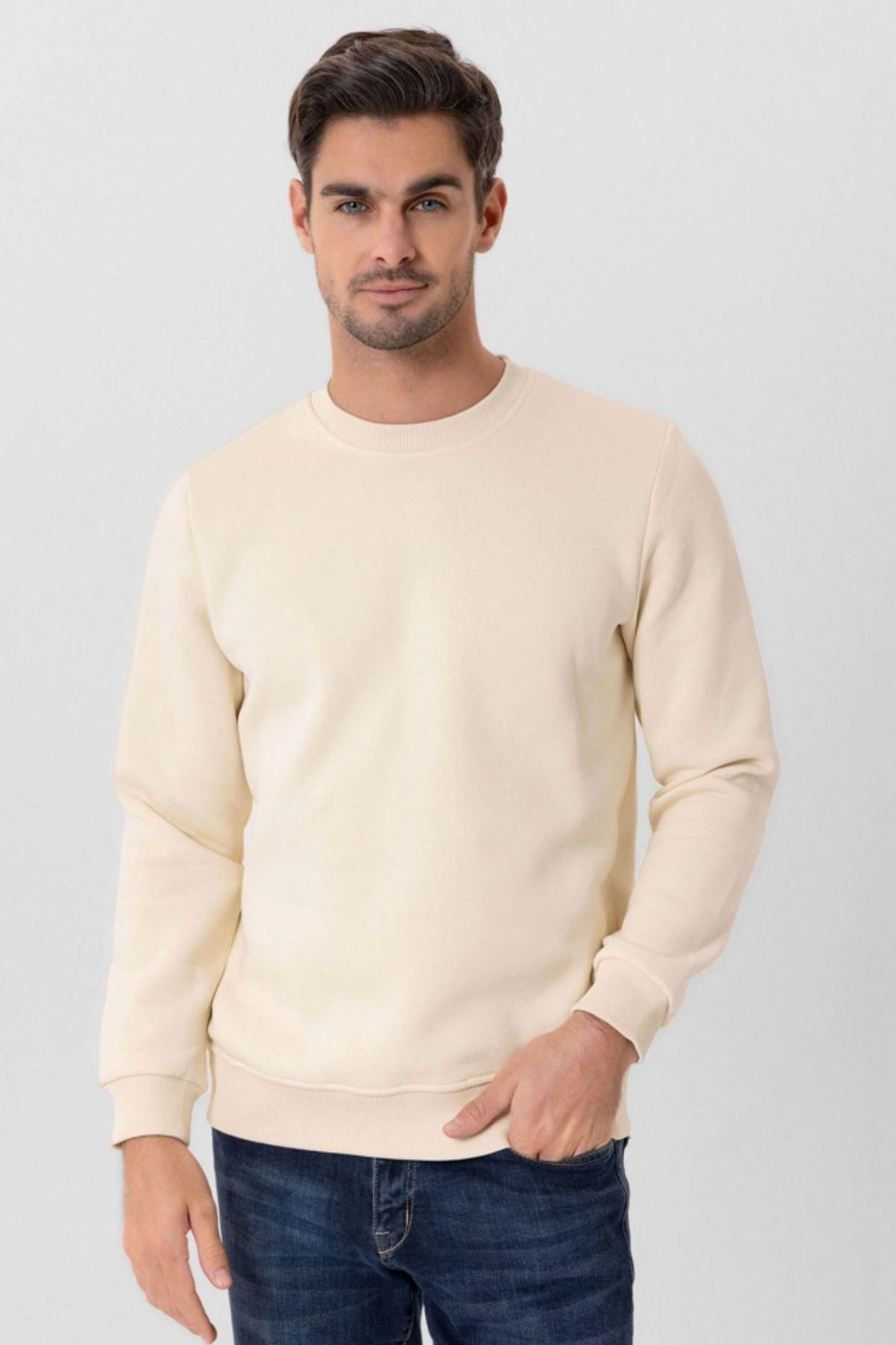سویشرت ورزشی مردانه قطبی ضخیم ECRU با یقه قالب معمولی WINTER TRACESHIRT T0137 Escetic