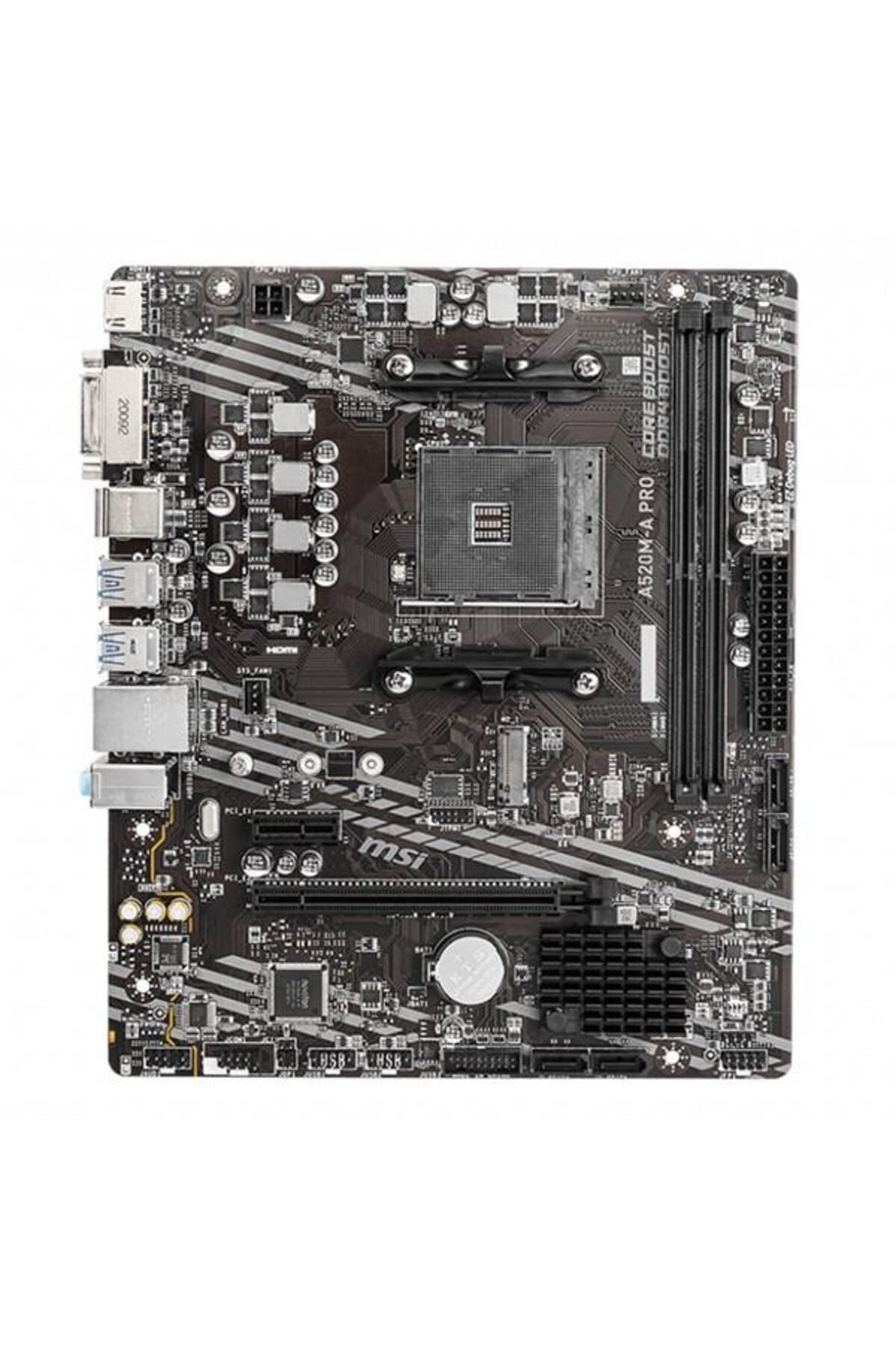MSI-A520M-A Pro Ddr4 M2 Pcie Nvme HDMI Dvi Pcie 16X V3.0 Am4 Matx 3