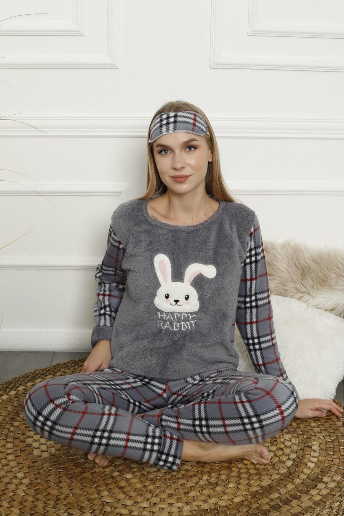 Akasya Kadın Ekose Desenli Polar Pijama Takımı 02133