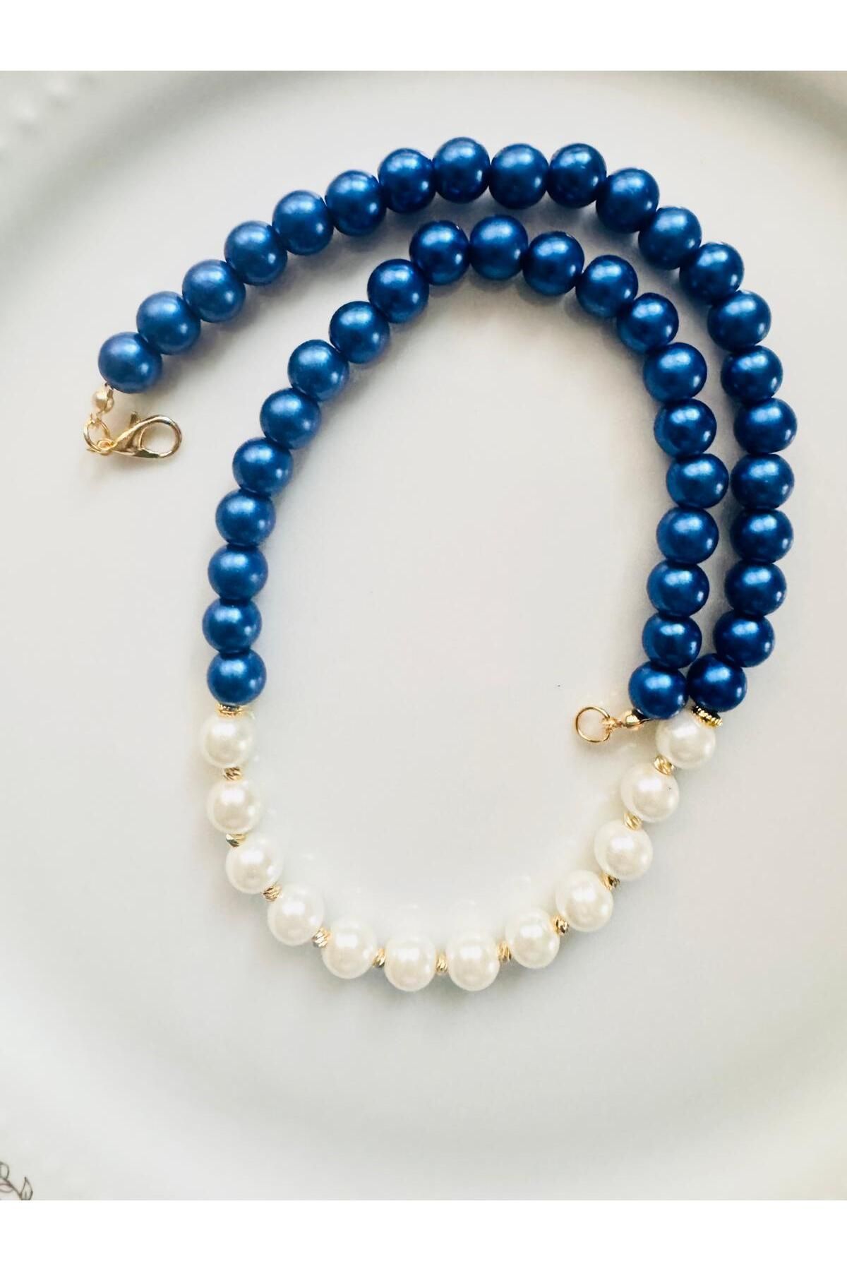 DEVİ fashion-Blue White Design Pearl Necklace 3