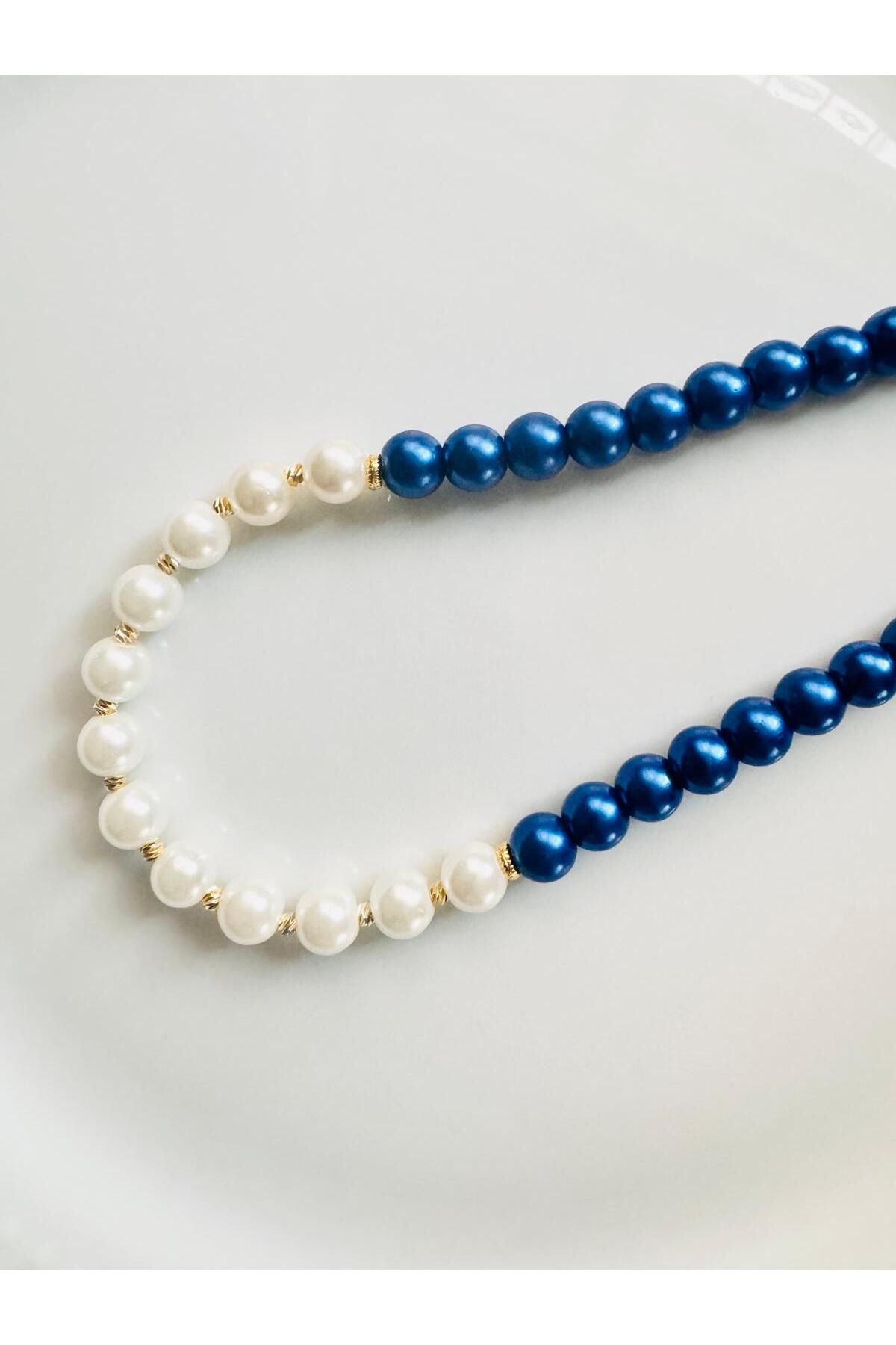 DEVİ fashion-Blue White Design Pearl Necklace 4