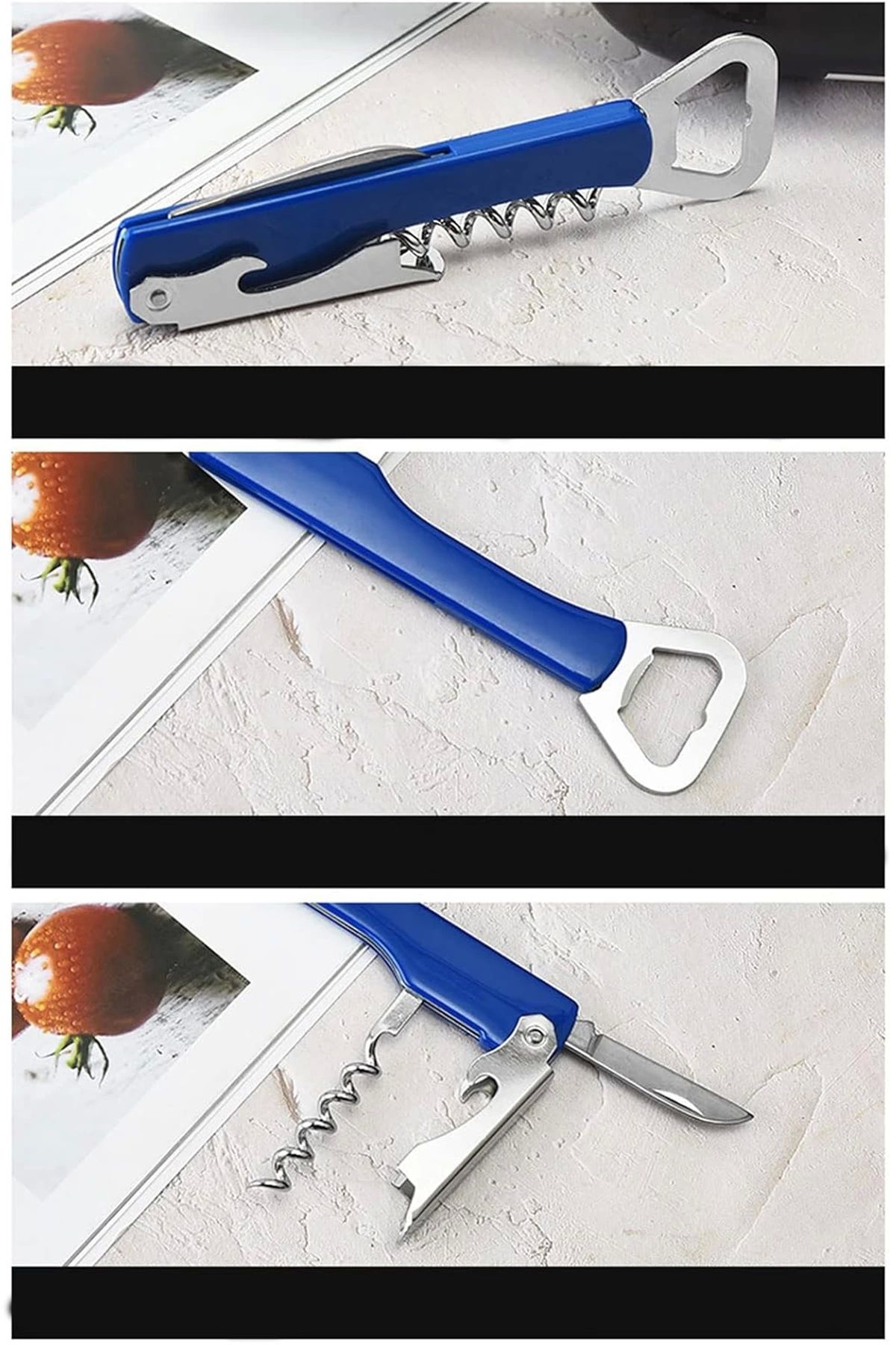 Maridet-Red Lighter Wine Cork Opener Corkscrew Bottle Lid Can Opener - 3 Pieces 4