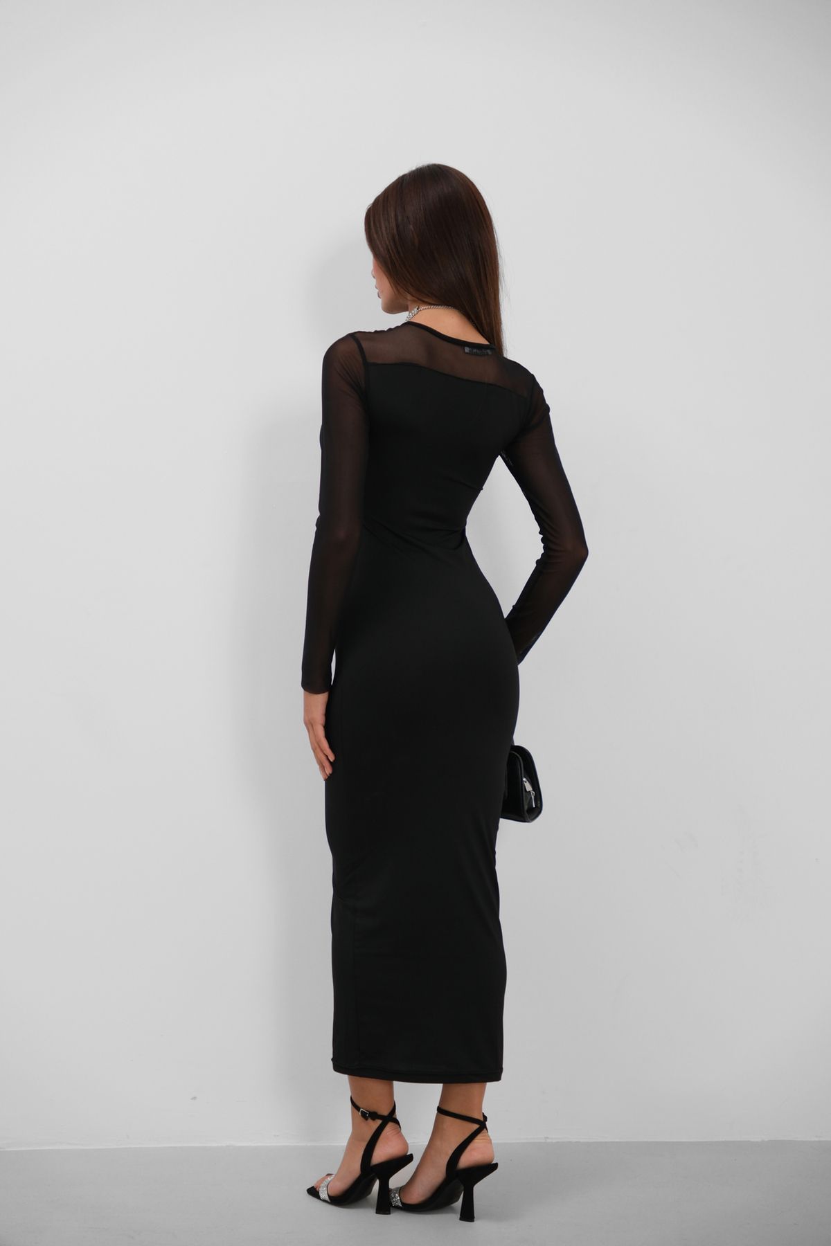 Black Fashion-Tulle Detailed Maxi Black Dress 6