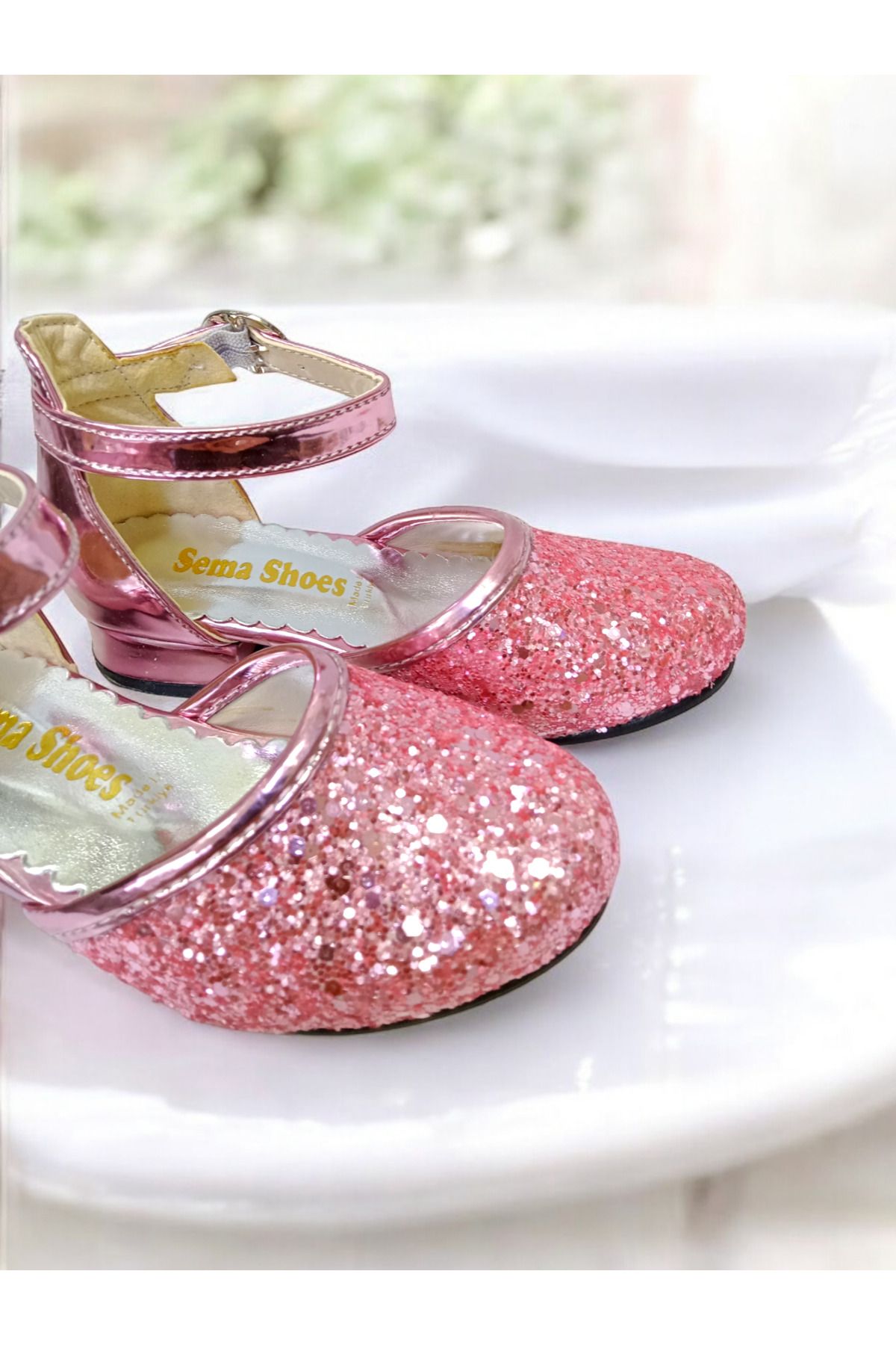 PATİK BEBE-Pantofi de seara roz pentru fetita cu tocuri mici 4