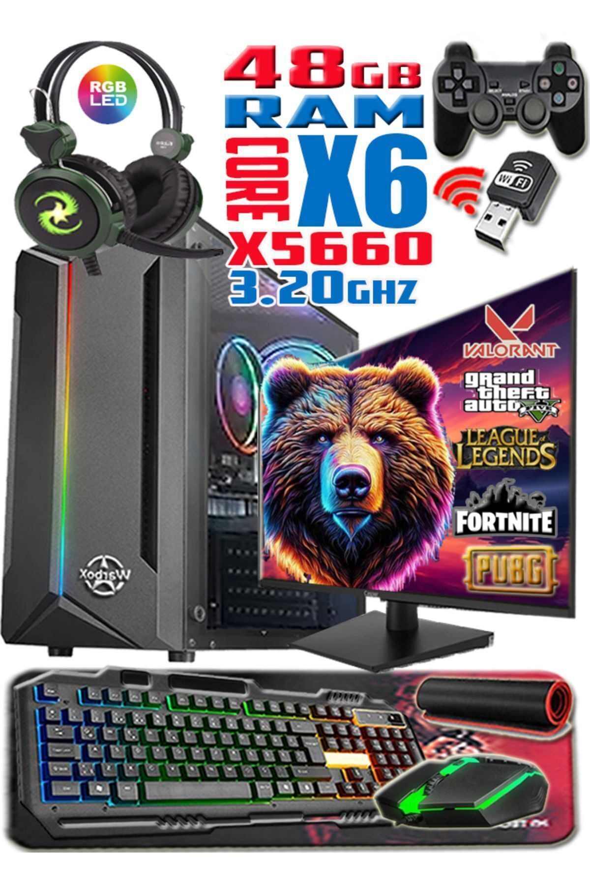 Bigbear Xeon X5660 48gb Ram 256gb Ssd 250gb Hdd R7 240-4gb E.kartı 20" Monitör Gaming Bilgisayar