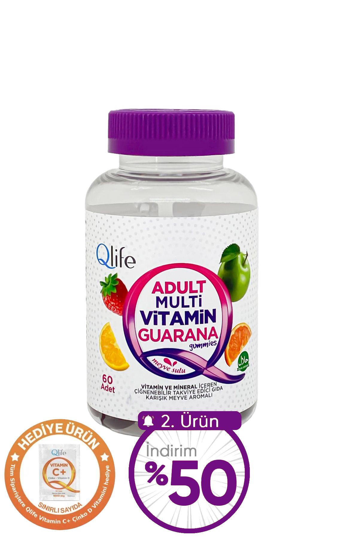 Qlife Adult Multivitamin Guarana Gummies Çiğnenebilir 60 Adet