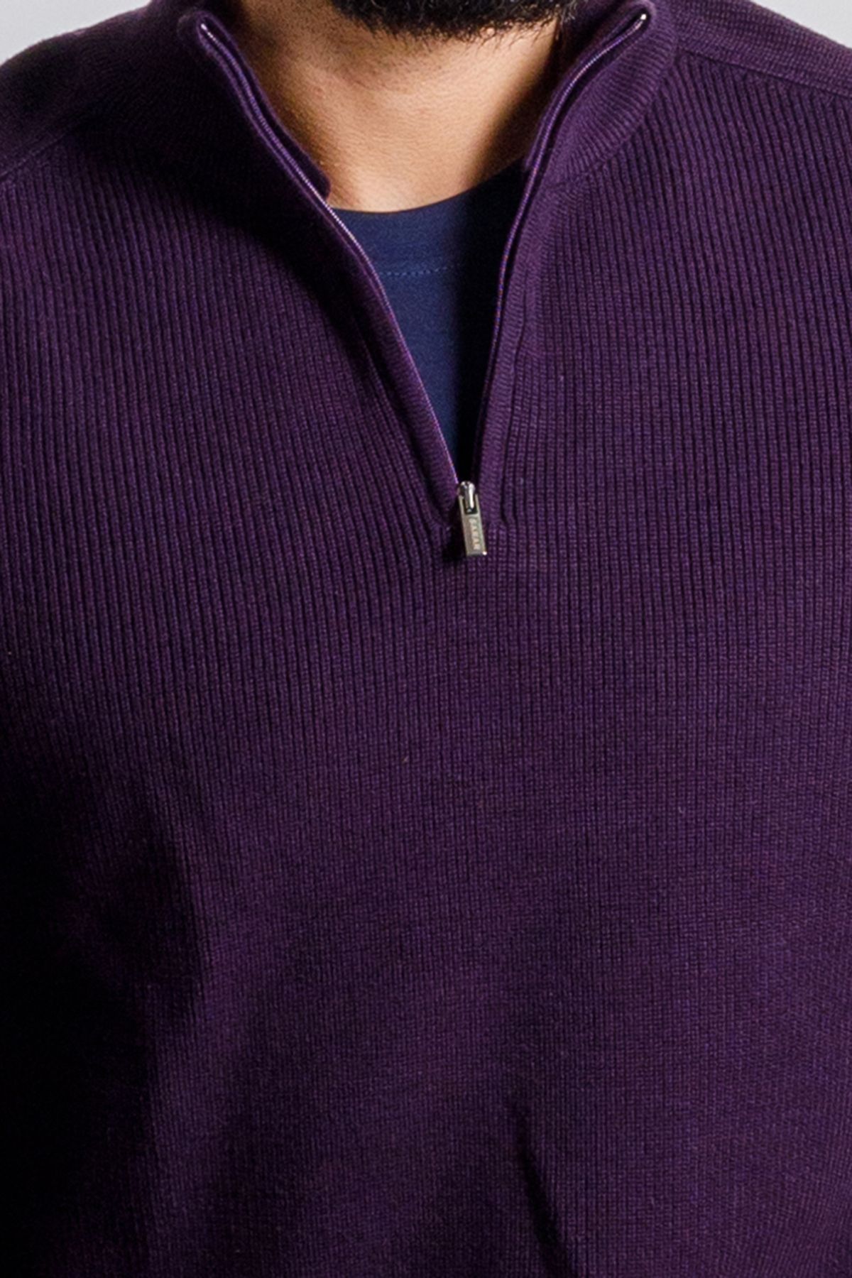 Sarar-Zippered Half Turtleneck Purple Knitwear Sweater 2