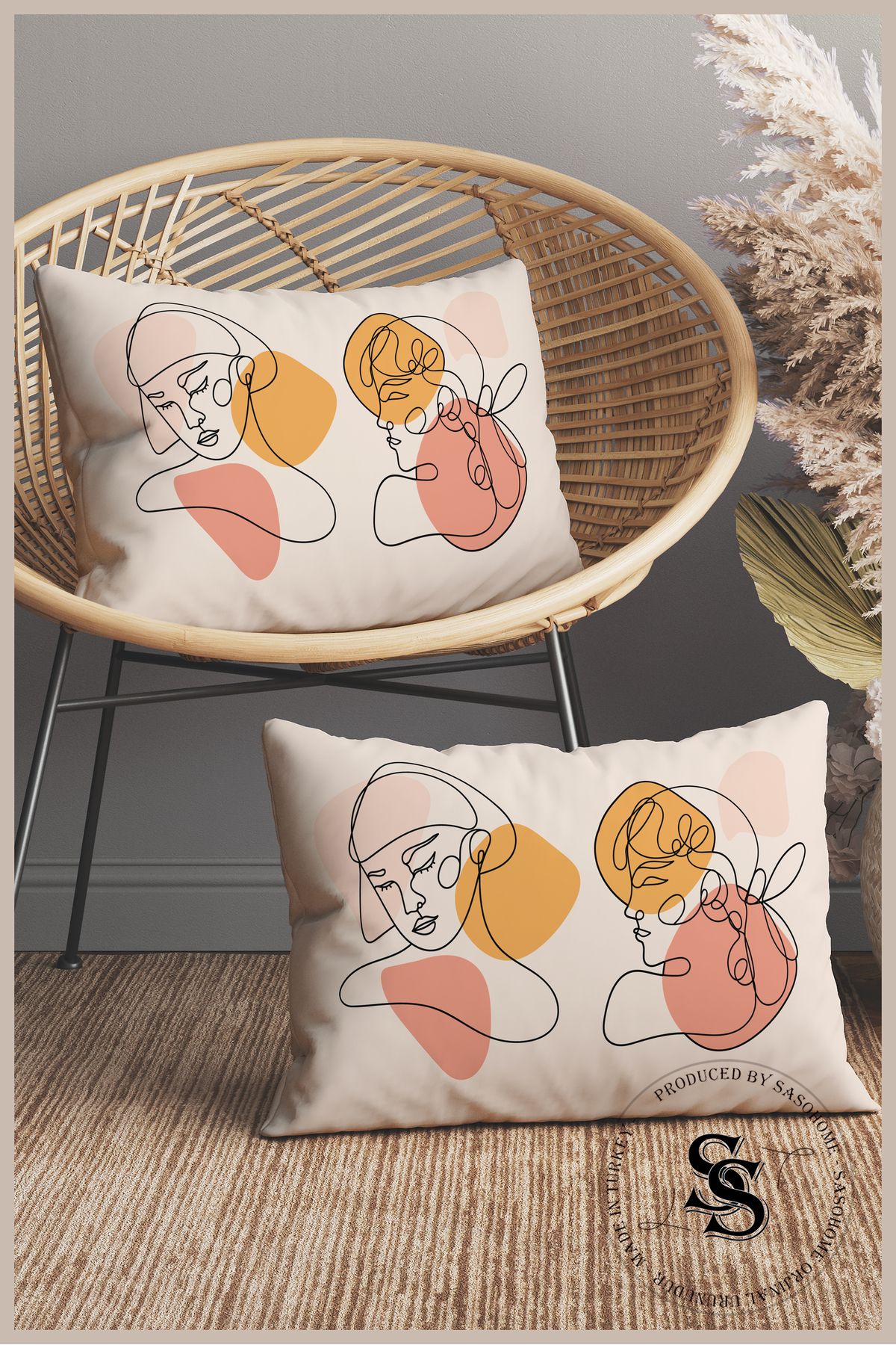 SasoHome-Woman Portrait Painting Pattern 2-Piece Rectangular Throw Pillow Cover 1