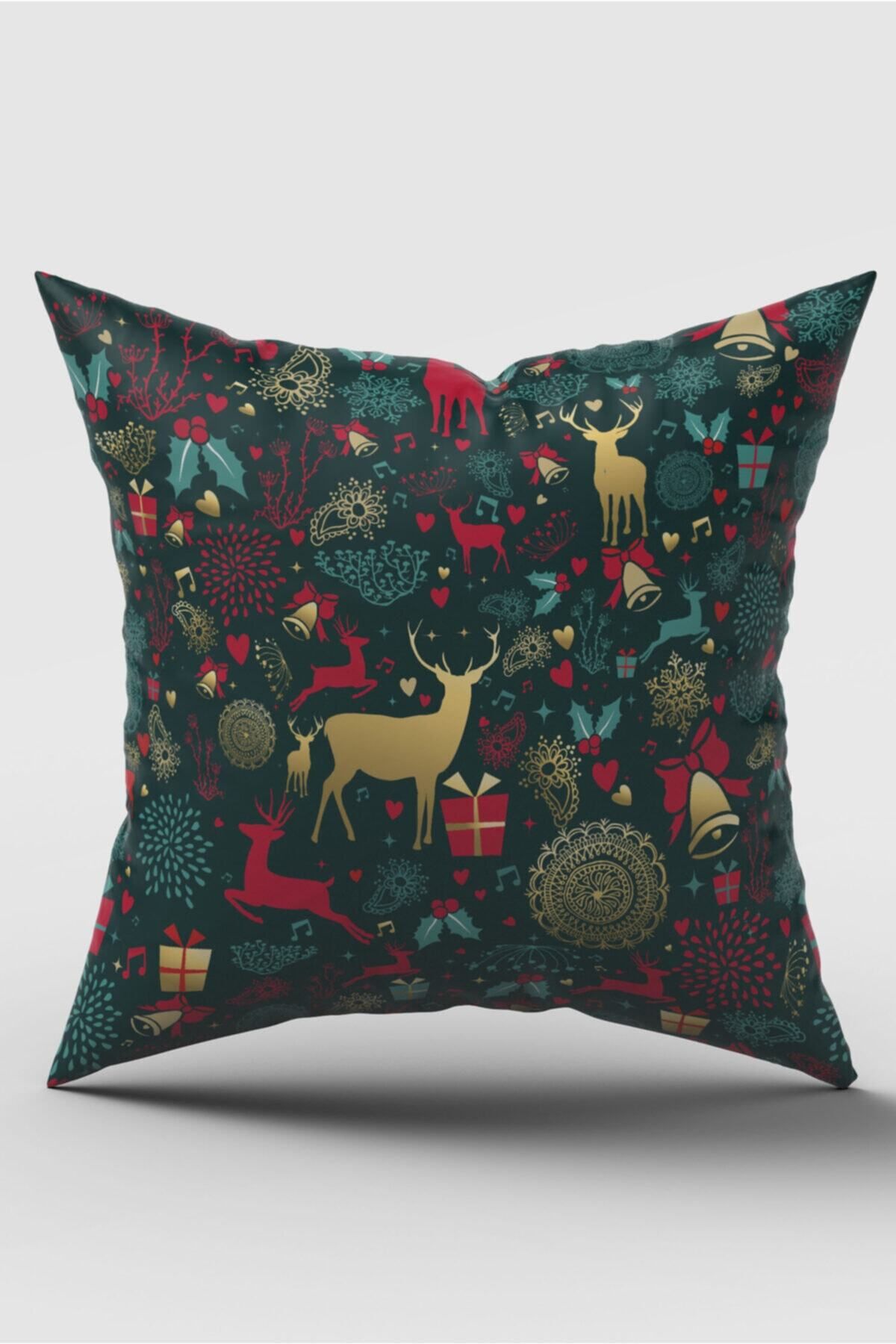 SasoHome-New Year's Deers And Gifts Patterned Digital Printed Throw Pillow Cover 2