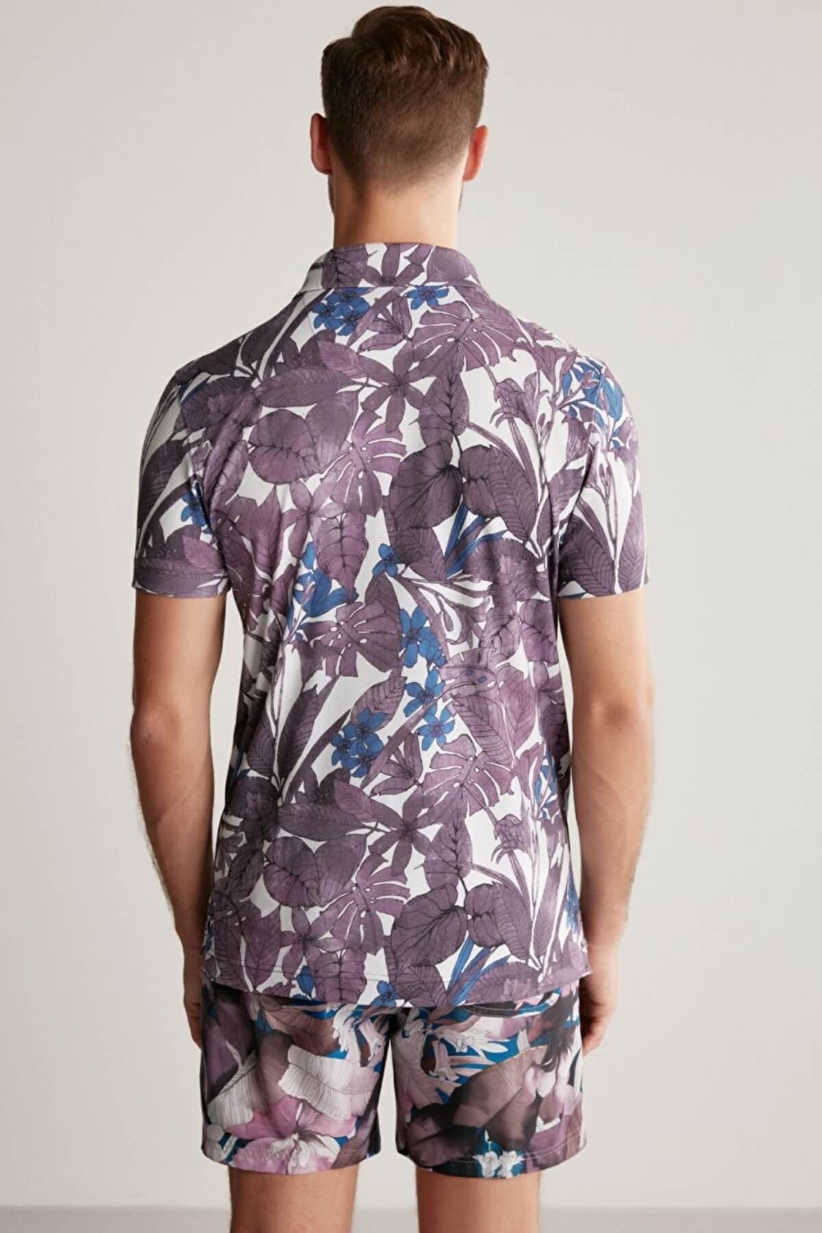 Hemington-Floral Print Purple Polo Neck T-Shirt Size: S 5