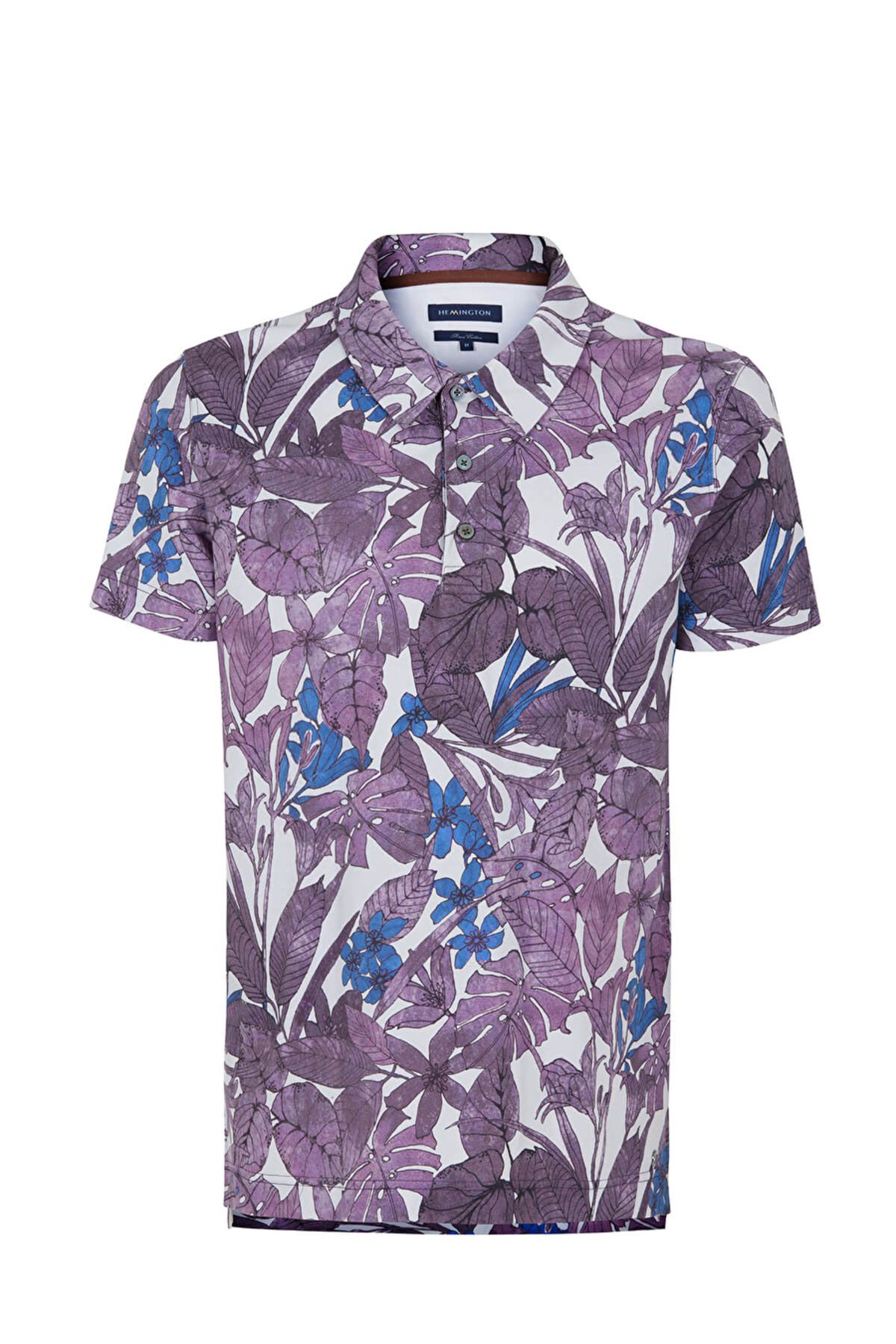 Hemington-Floral Print Purple Polo Neck T-Shirt Size: S 8