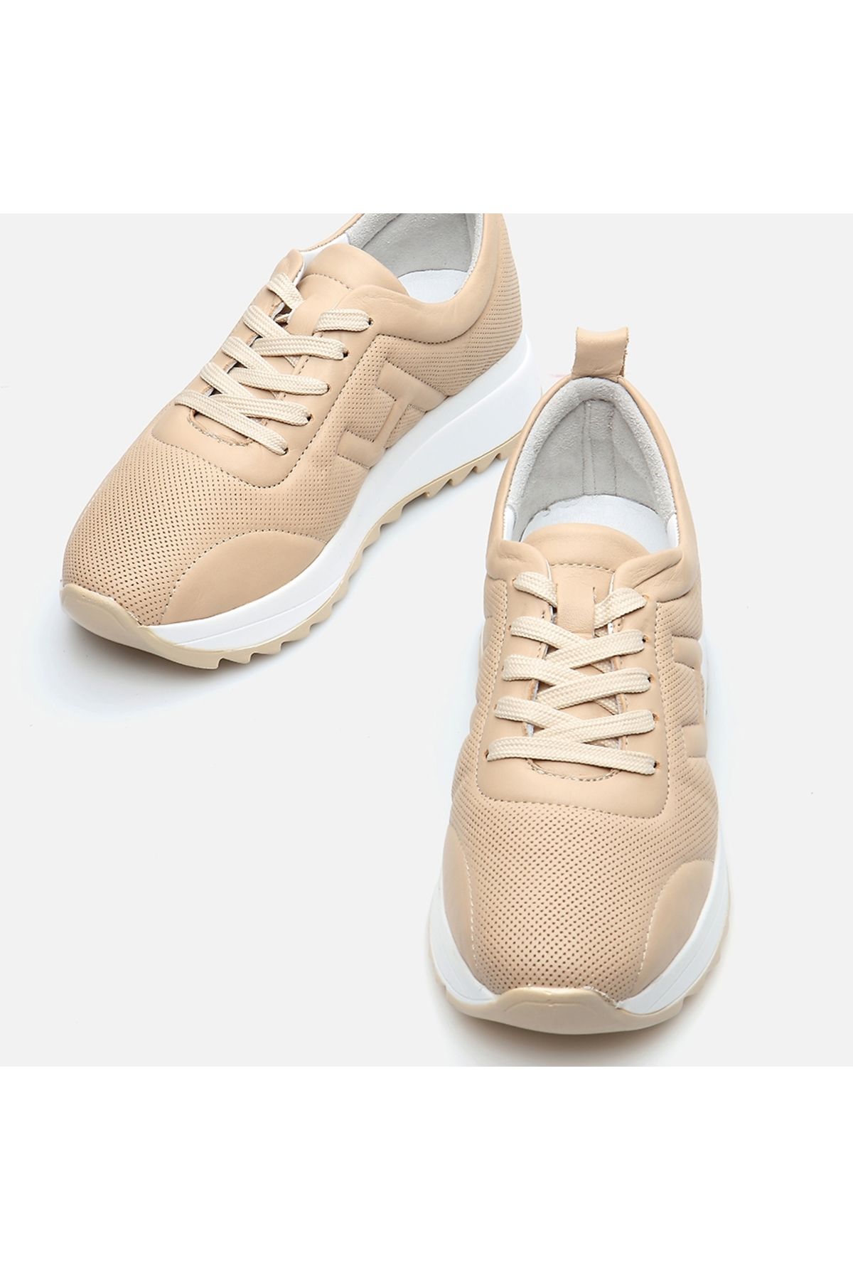 Hotiç-Genuine Leather Beige Women's Sports Shoes 4