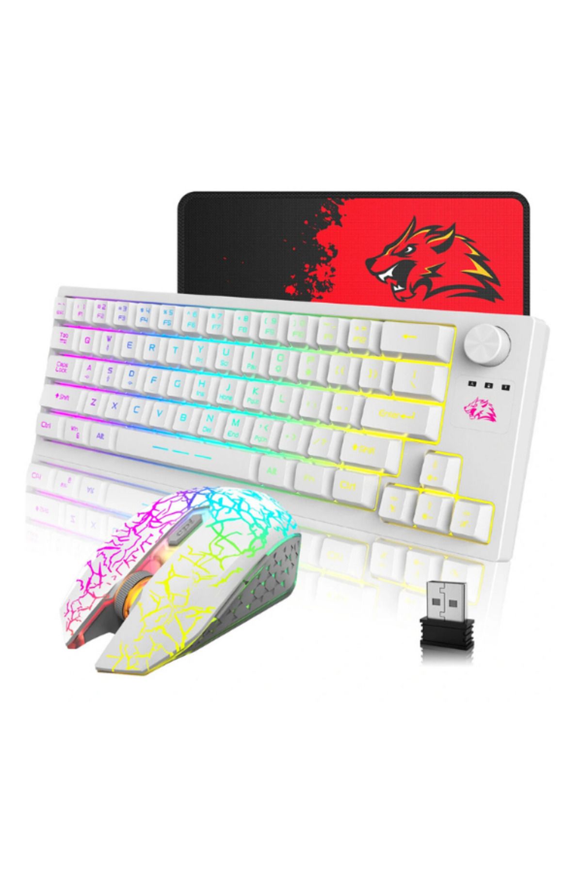 ATAsoft ELEKTRONİK Since 2021 T50 Kablosuz Işıklı Klavye Mouse set Rainbow Aydınlatmalı Mousepad