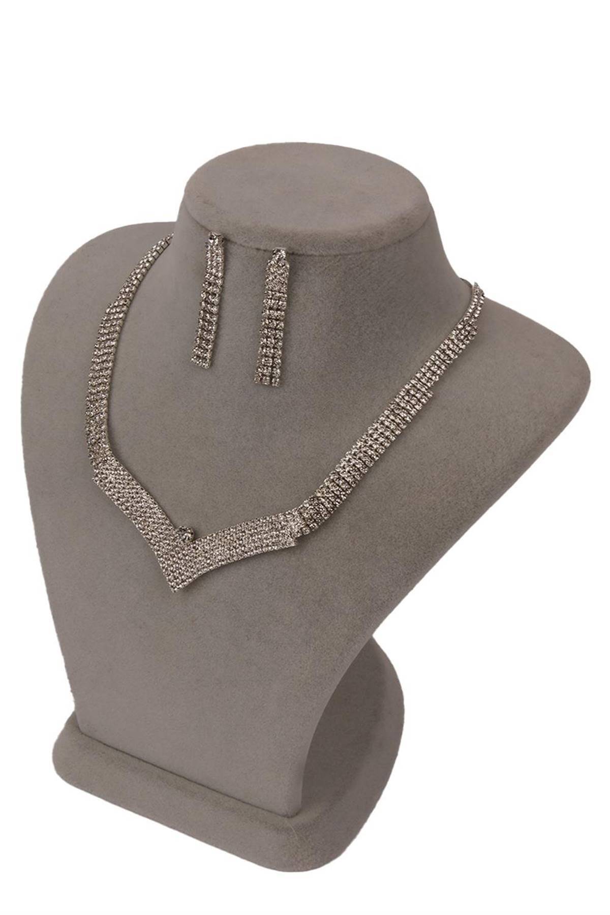 Hobigram-Zera Model Crystal Stone Evening Dress Necklace and Earring Set – Bijoux Set, Stylish Design, Women's Accessory – Bi 2