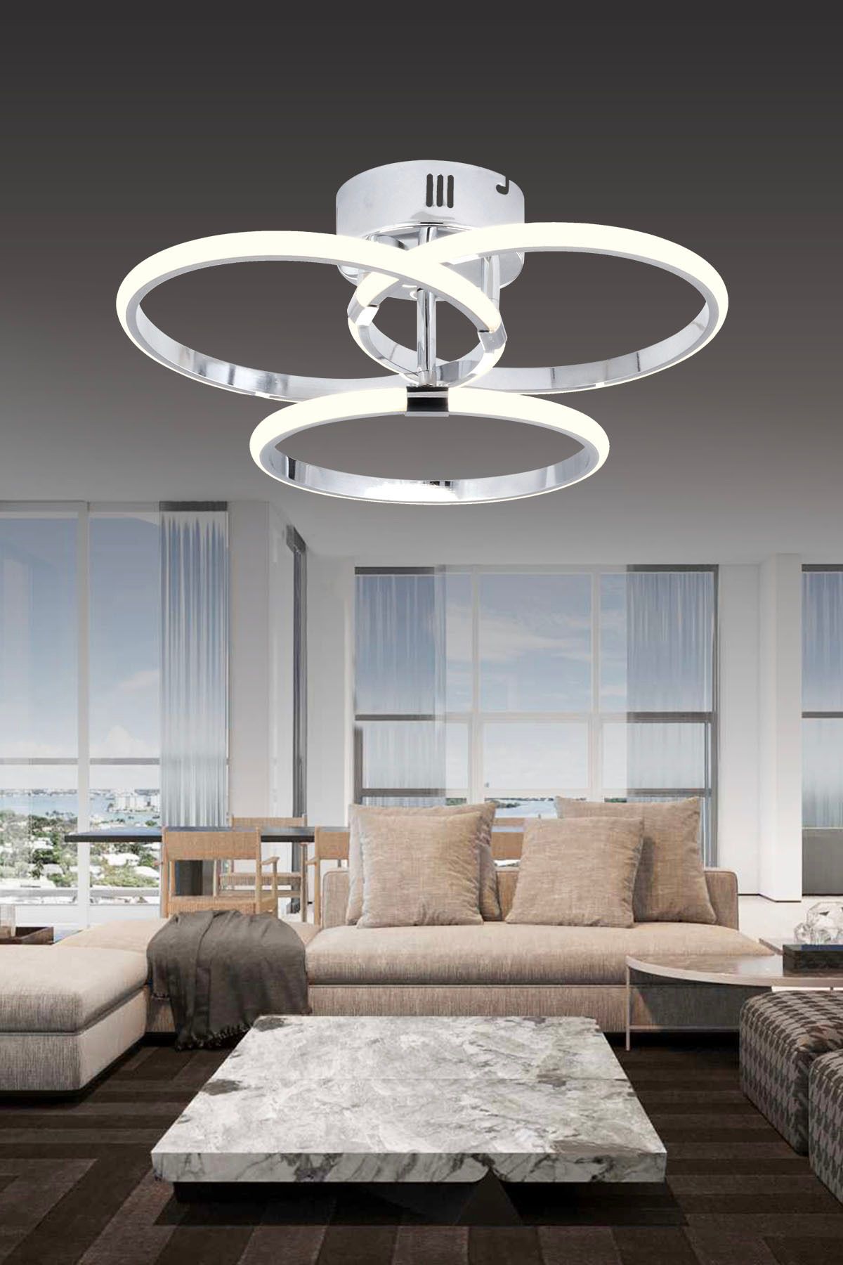 Pl 07 3 Model Krom 3 Renkli Salon Ve Oturma Odası Için Ideal Alüminyum Avize, 40x15 - 4