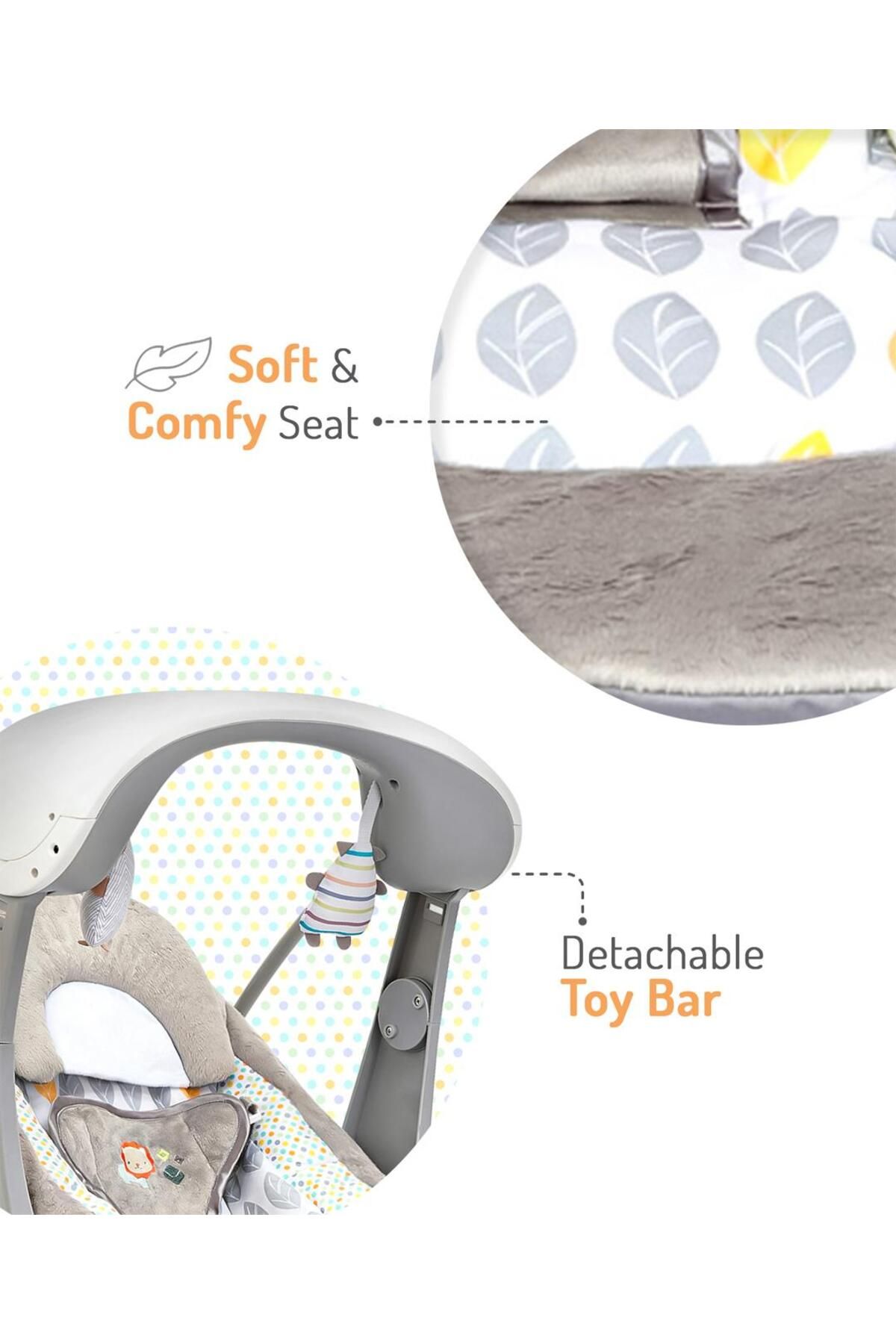 Fab N Funky-Portable Baby Swing - Grey 0M+, Foldable with Adjustable Speeds & Recline Positions 3