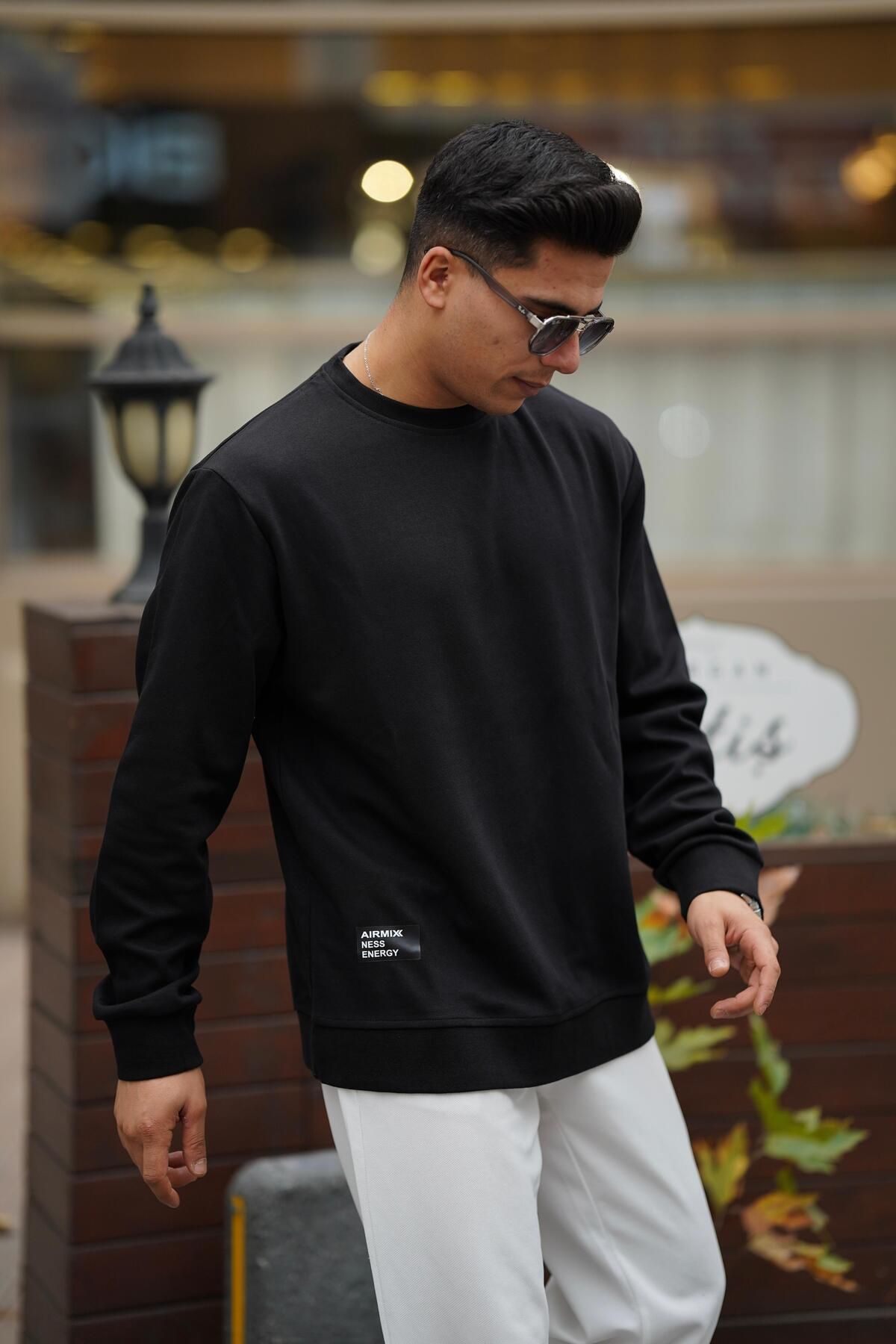 Erkek Yumuşacık Kumaşlı Oversize Fit Yuvarlak Yakalı SİYAH Sweatshirt