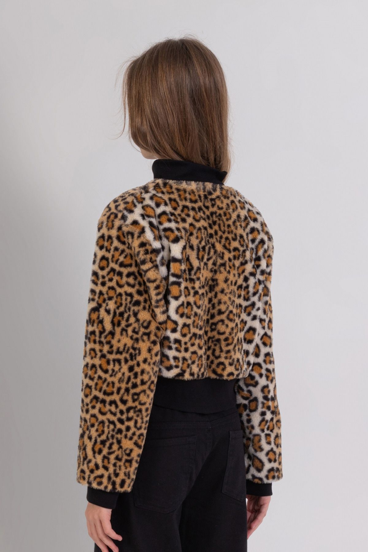 DMB BOYS & GIRLS-Leopard Print Zippered Soft Textured Crop Girl's Plush Jacket 3