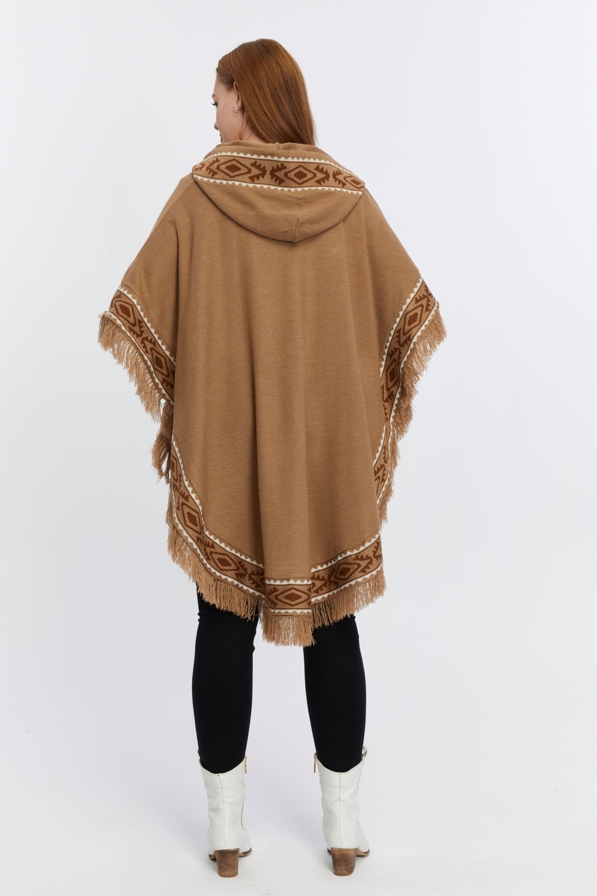 CNR TEKSTİL-Ethnic Patterned Knit Poncho 7