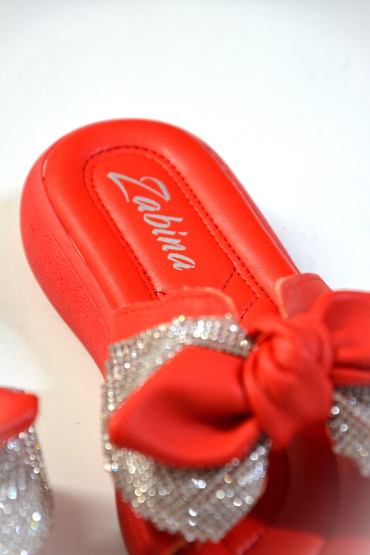 SUNSTEP-Red Sugy Thin Banded Stone Flat Bottom Summer Slippers 3