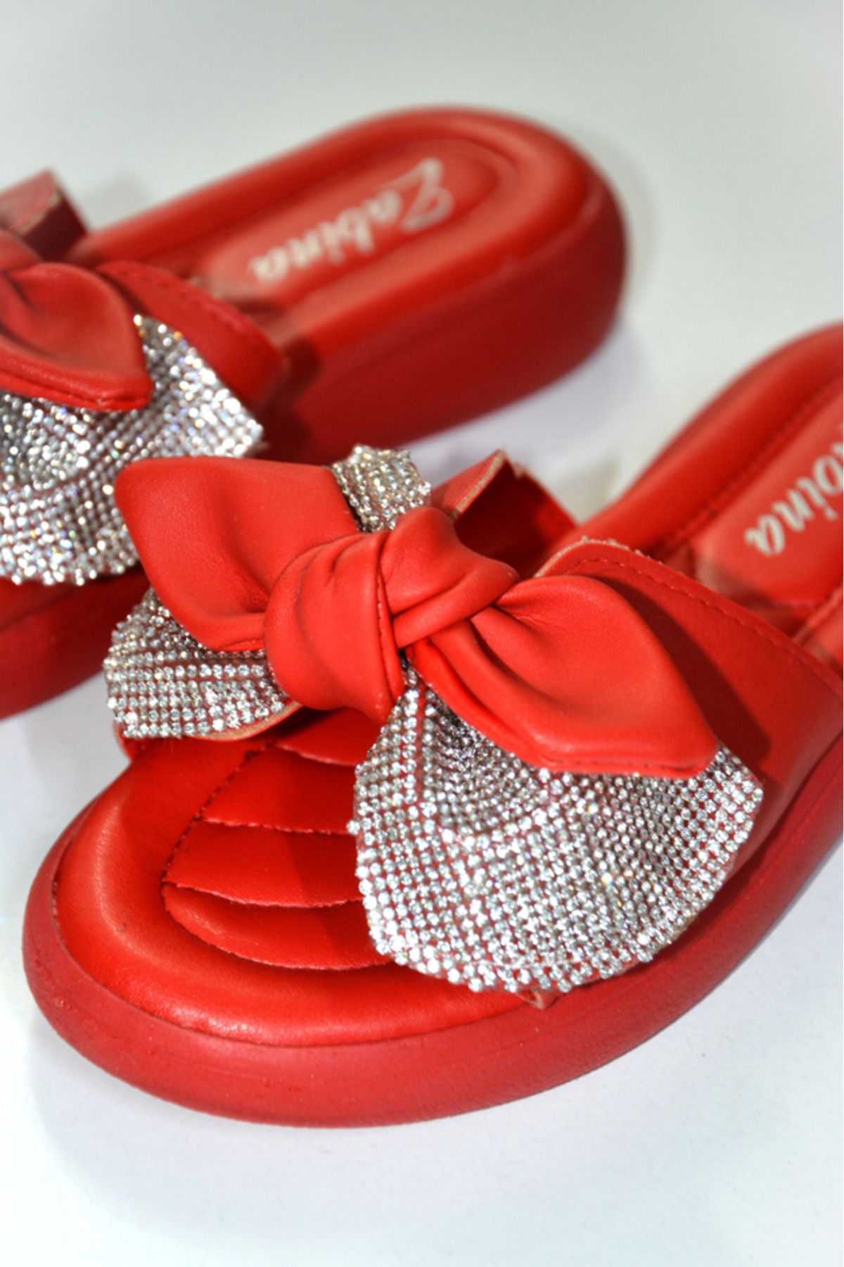 SUNSTEP-Red Sugy Thin Banded Stone Flat Bottom Summer Slippers 2