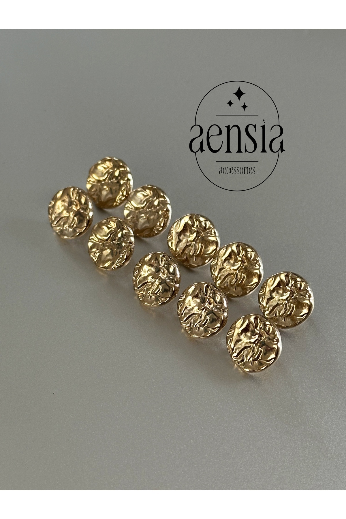 aensia Gold Altın Buruşuk Daire Tasarım Düğme 1,14 CM Metal Düğme Gömlek Bluz Düğmesi - 10lu Paket