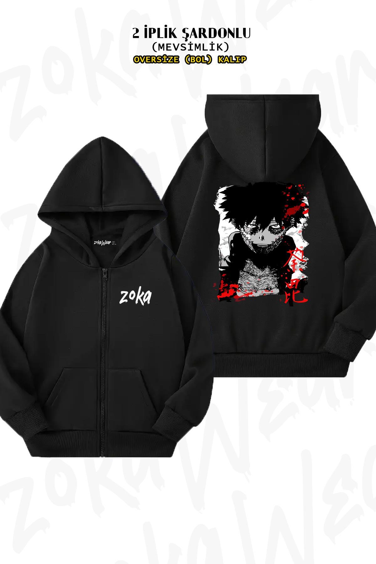 Oversize My Hero Academia Dabi v15 Sırt Baskılı Fermuarlı Kapşonlu Siyah Hırka (2 İplik) — مشکی zWx2ipHirka1160