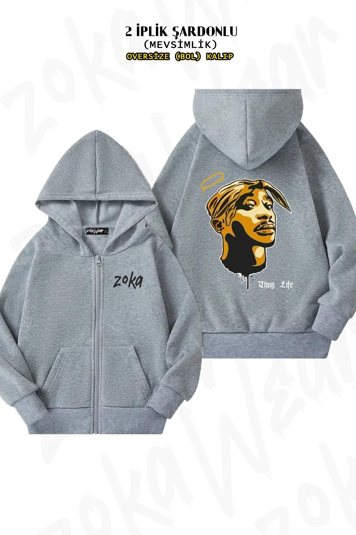 ZOKAWEAR-Tupac Shakur Angel Printed - Zippered Hooded Gray Cardigan (2 Thread) 1