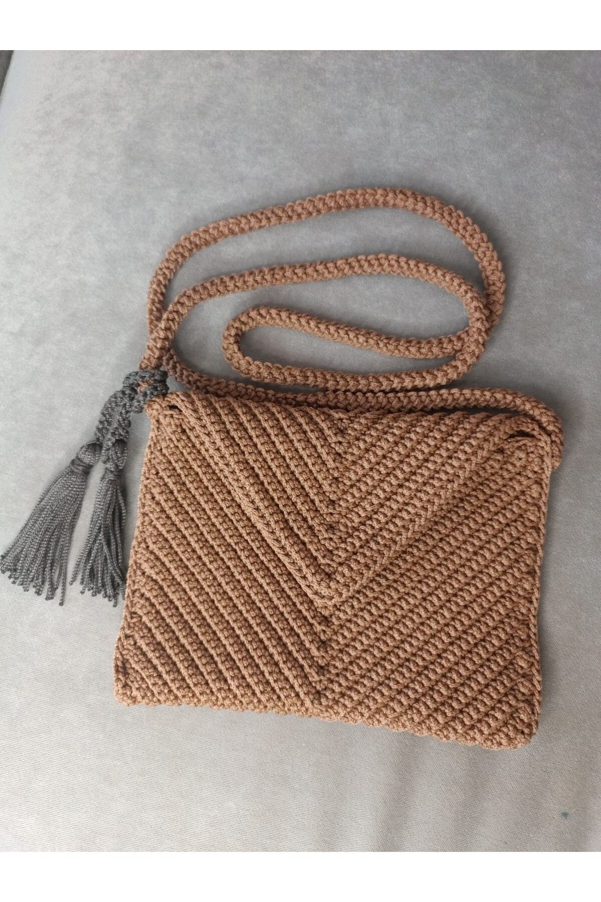 HelenDefne-Camel Color Macrame String Knitted Tassel Bag Souvenirs 1