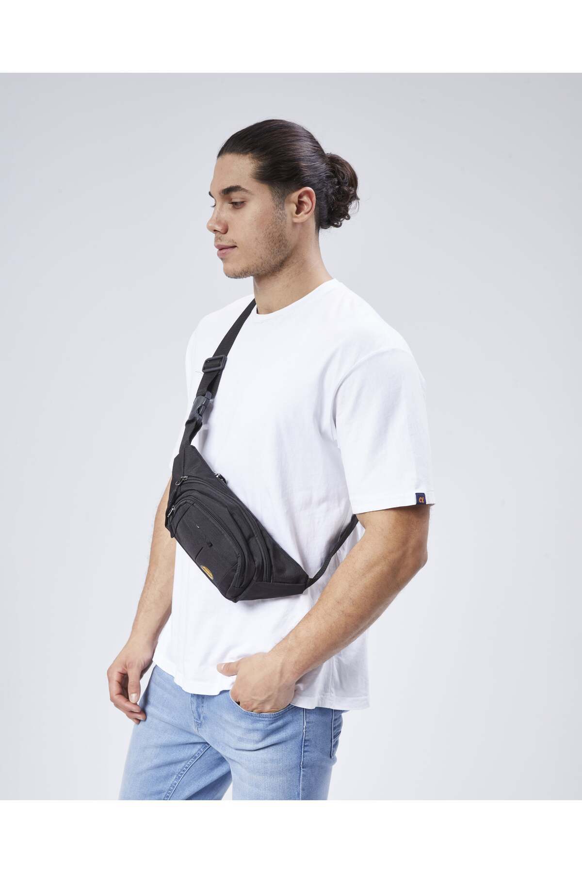 meeqat Unisex Siyah Su Geçirmez Usb Ve Kulaklık Girişli Bel Ve Omuz Çanta Freebag görsel 4