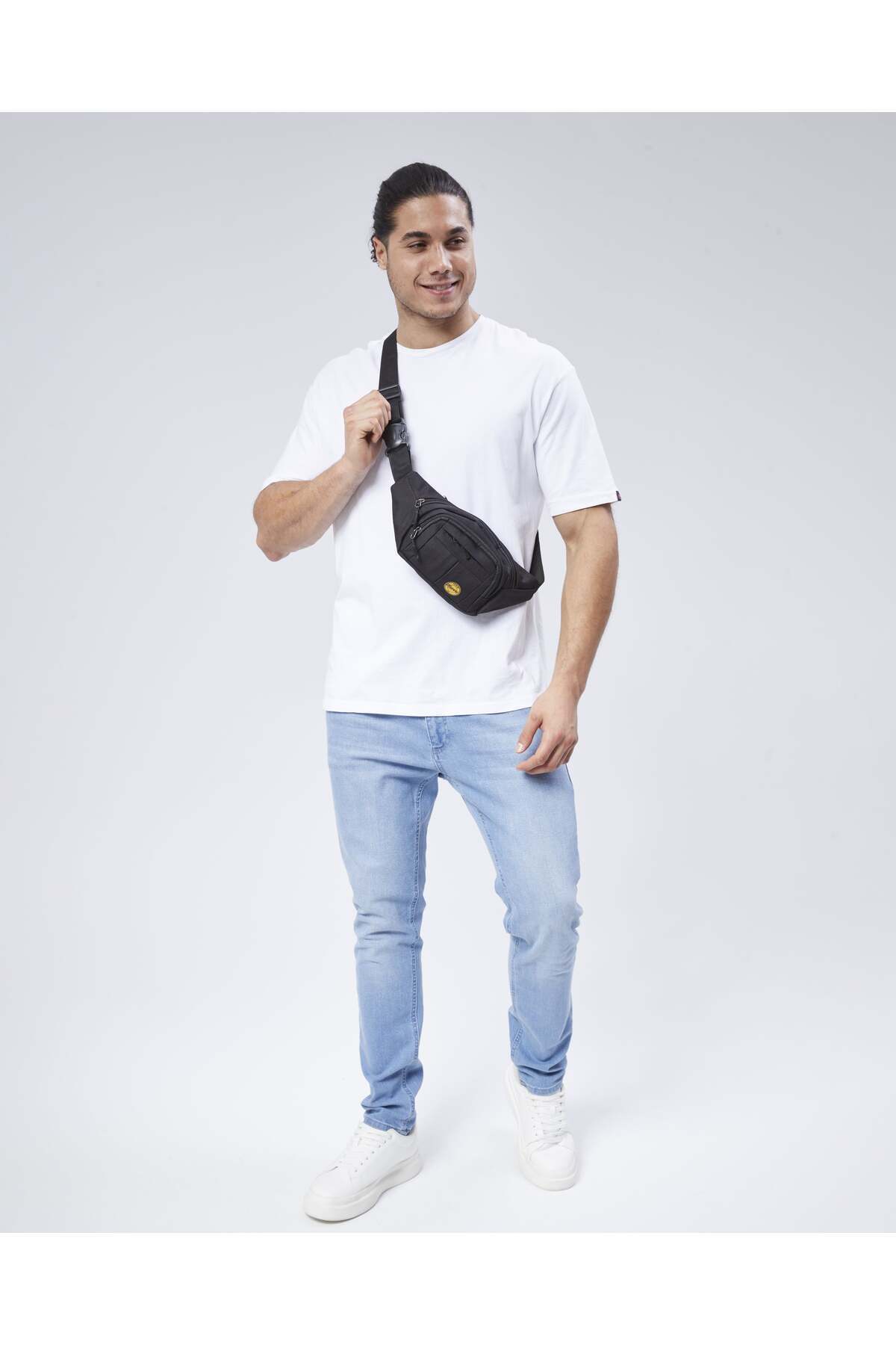 meeqat Unisex Siyah Su Geçirmez Usb Ve Kulaklık Girişli Bel Ve Omuz Çanta Freebag görsel 5