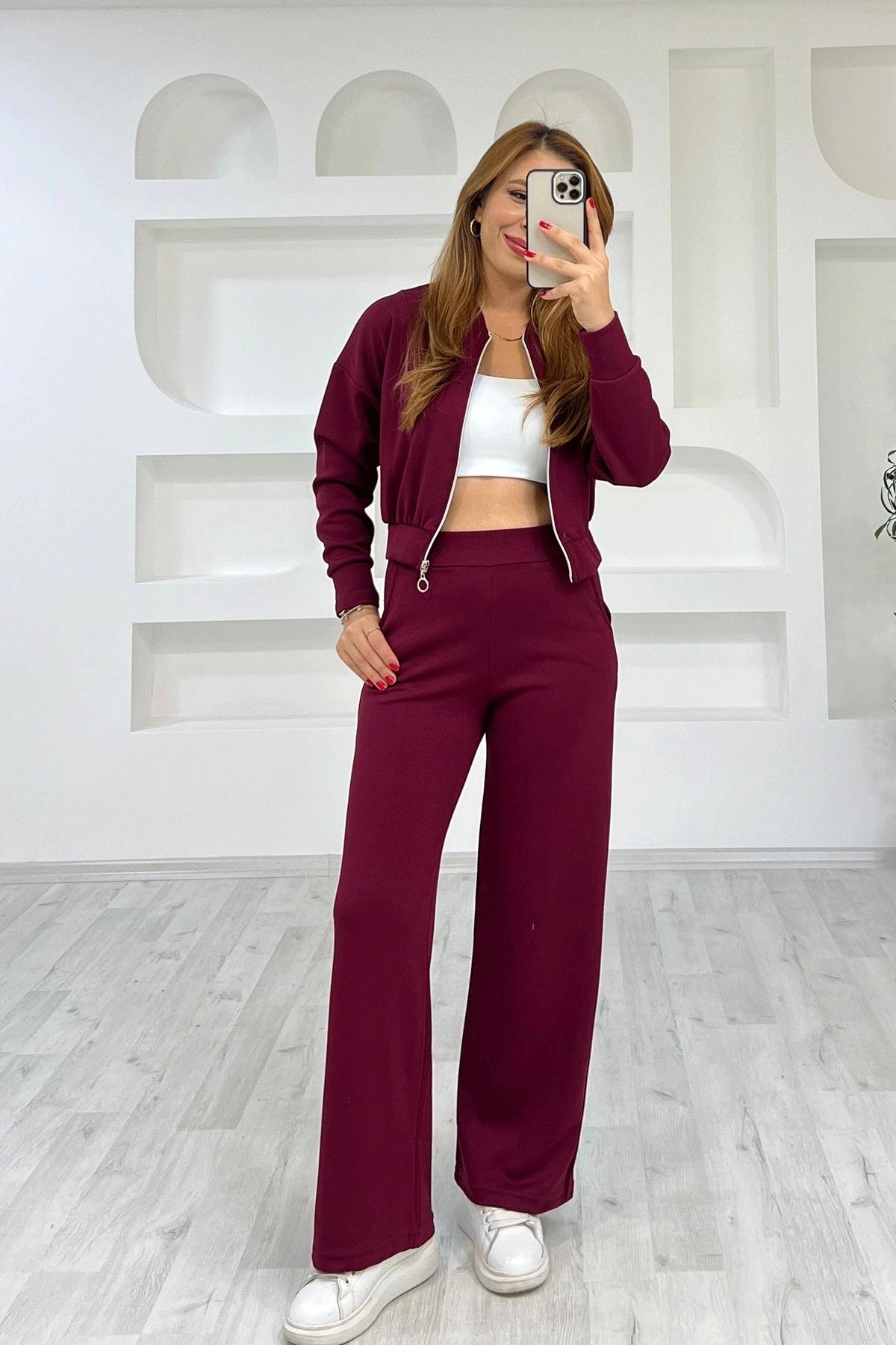 İrka Moda-Burgundy Jacket and Trousers Set 3