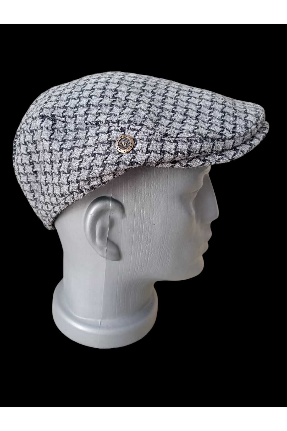 balkonda-British Style Gray Wool Stamp Cap - Lined and Elastic, Standard Size Unisex K29-1 1