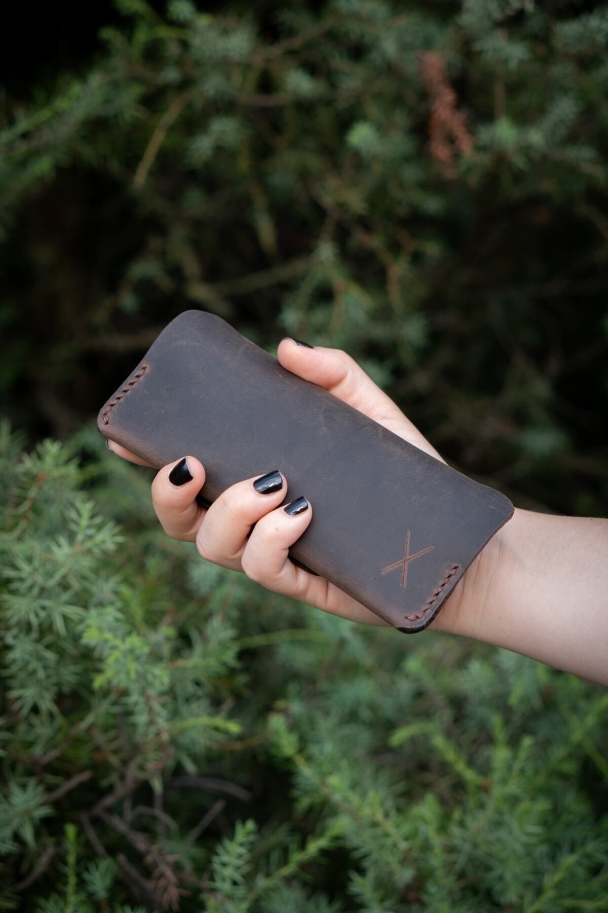 minimal X design-Minimal X Glasses Case - Chestnut - Real Leather & Handmade - Stylish Simple Design 4