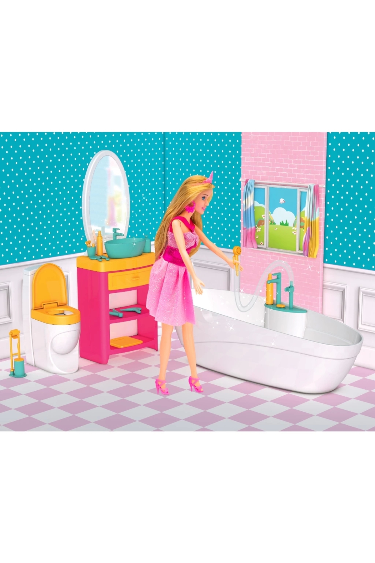 Doğan Oyuncak Dünyası Linda'nın Banyosu - Muhteşem Banyo Oyuncak - Eğlenceli Banyo Seti - Barbie Banyo Seti fotoğrafı 3 (önizleme)