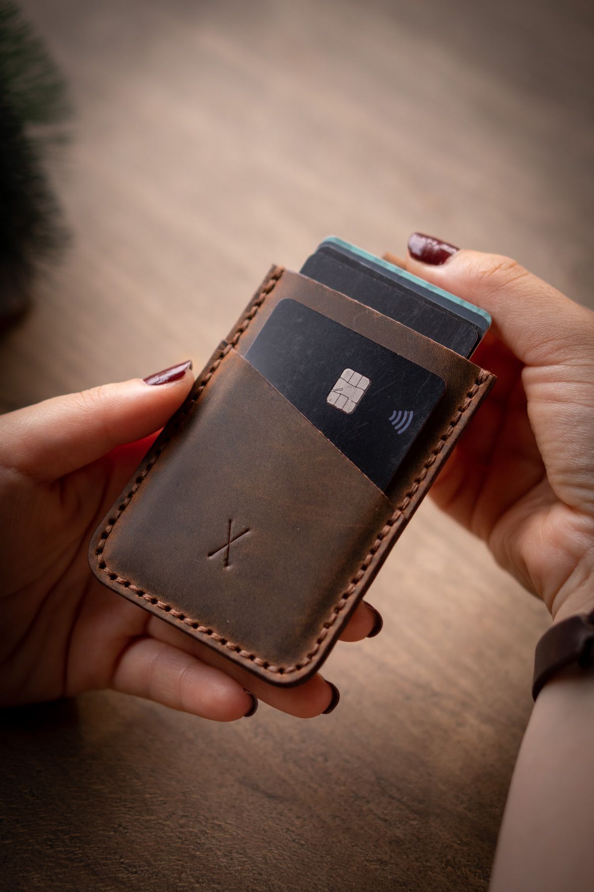 minimal X design-Taba Minimal X V2 - Real Leather Handmade - Simple Stylish Mechanism Card Holder 5