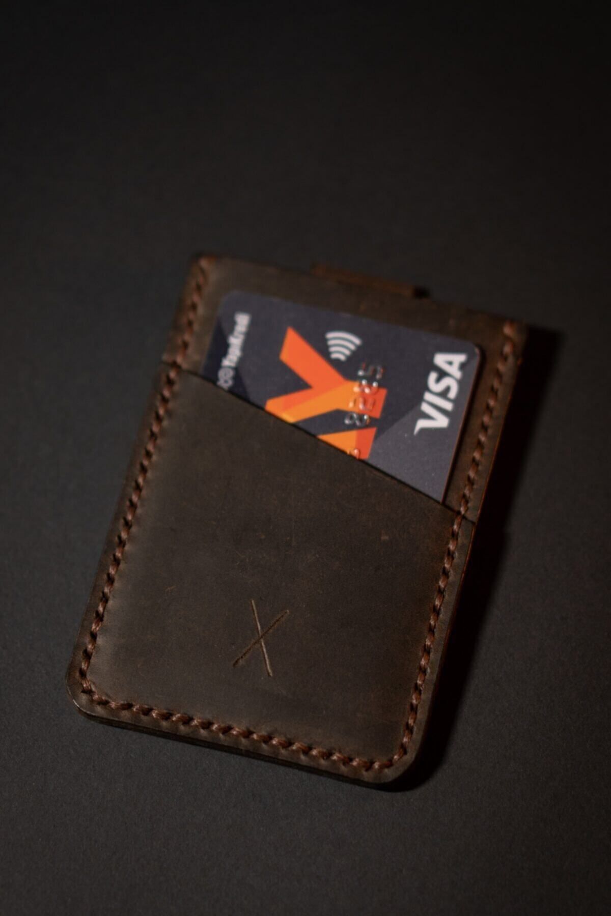 minimal X design-Minimal X V2 Mechanism Card Holder - Chestnut - Real Leather Handmade - Practical Easy Sturdy Design 7