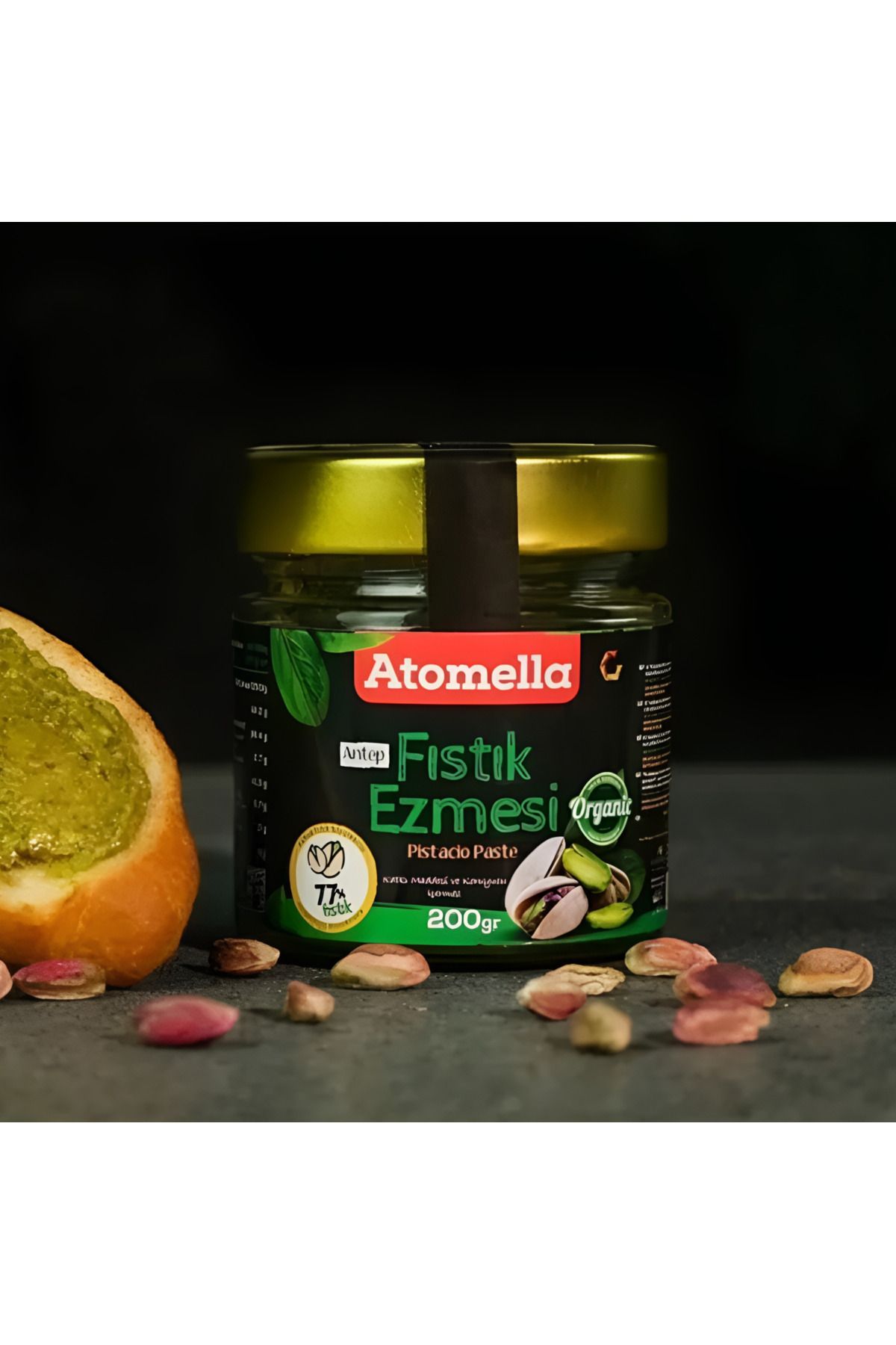 ATOMELLA %77 Antep Fıstık Ezmesi 200gr (DUBAİ ÇİKOLATASINA ÖZEL YÜKSEK FISTIK ORANI)