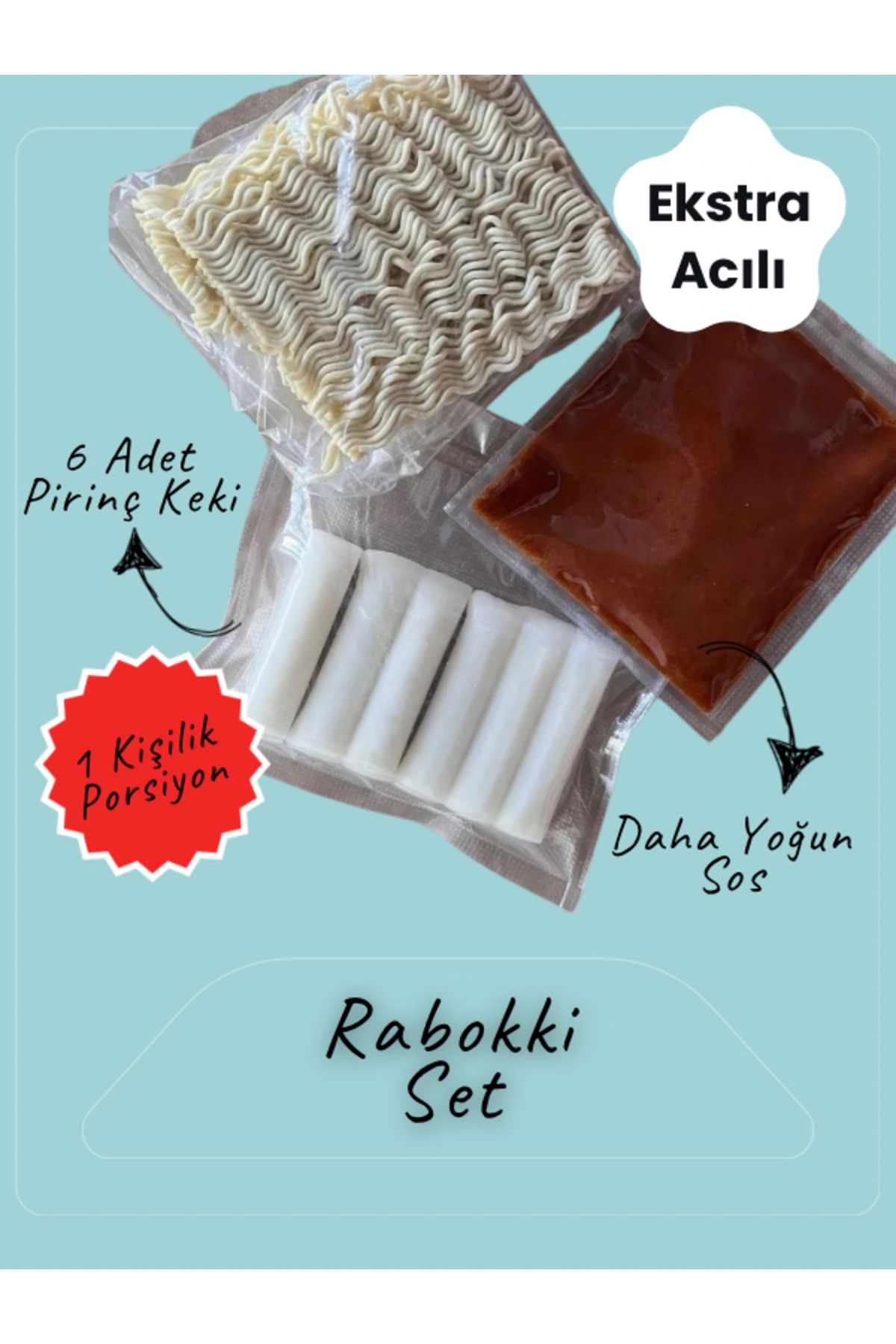 K Bap Food Ekstra Acı Rabokki Seti - 6 Adet Pirinç Keki + Noodle + 50 gr. Ekstra Acı Sos