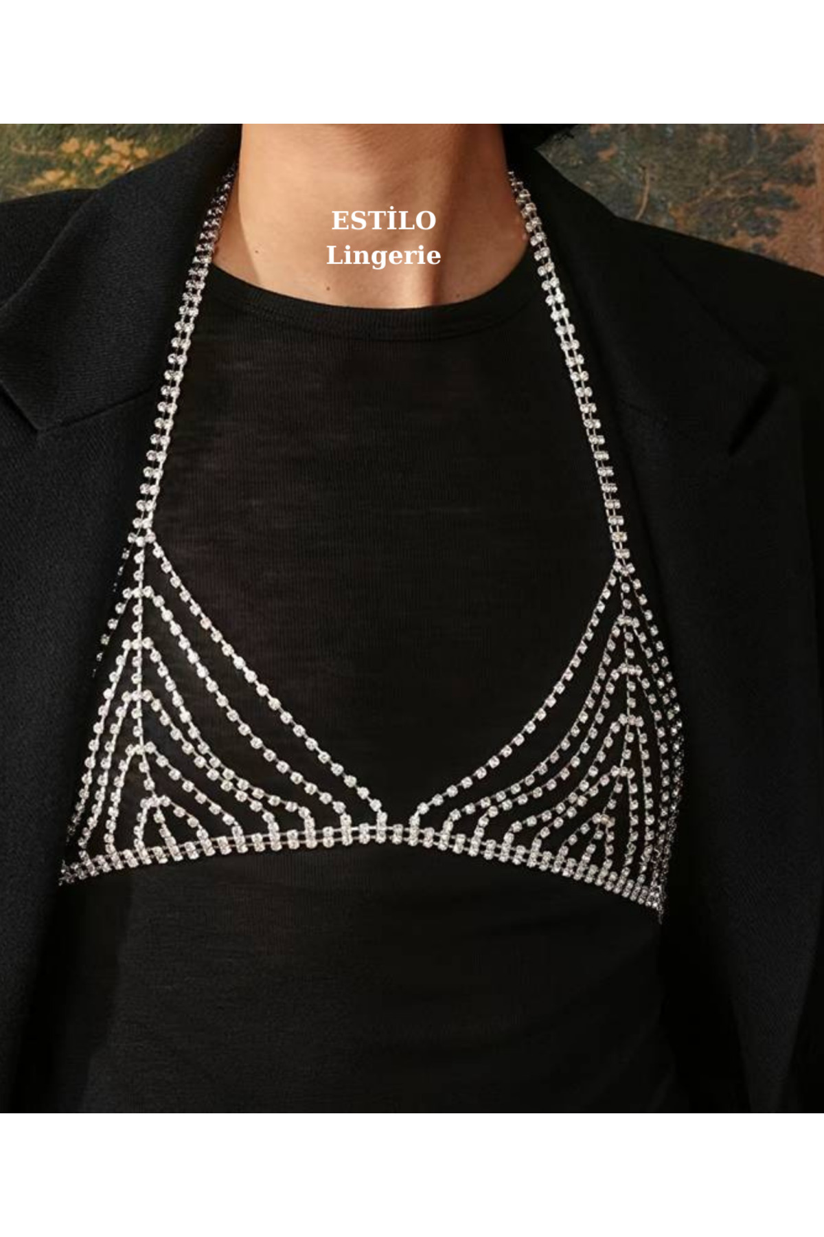 Parlak Zirkon Taşlı Crop Taşlı Bralet Taşlı Elbise Aksesuarı Şık Tasarım Vücut Aksesuarı