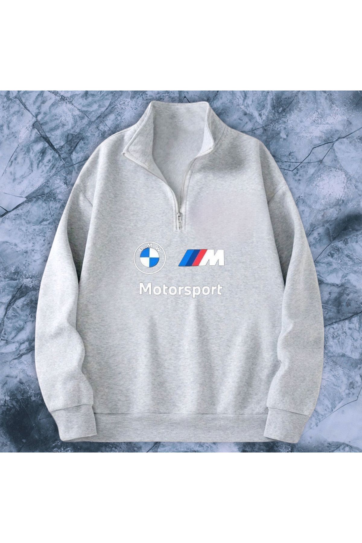 NEW TRENDY COLLECTİON Dik yaka yarım fermuarlı içi polarlı mevsimlik BMWmotorsport büyük  baskılı