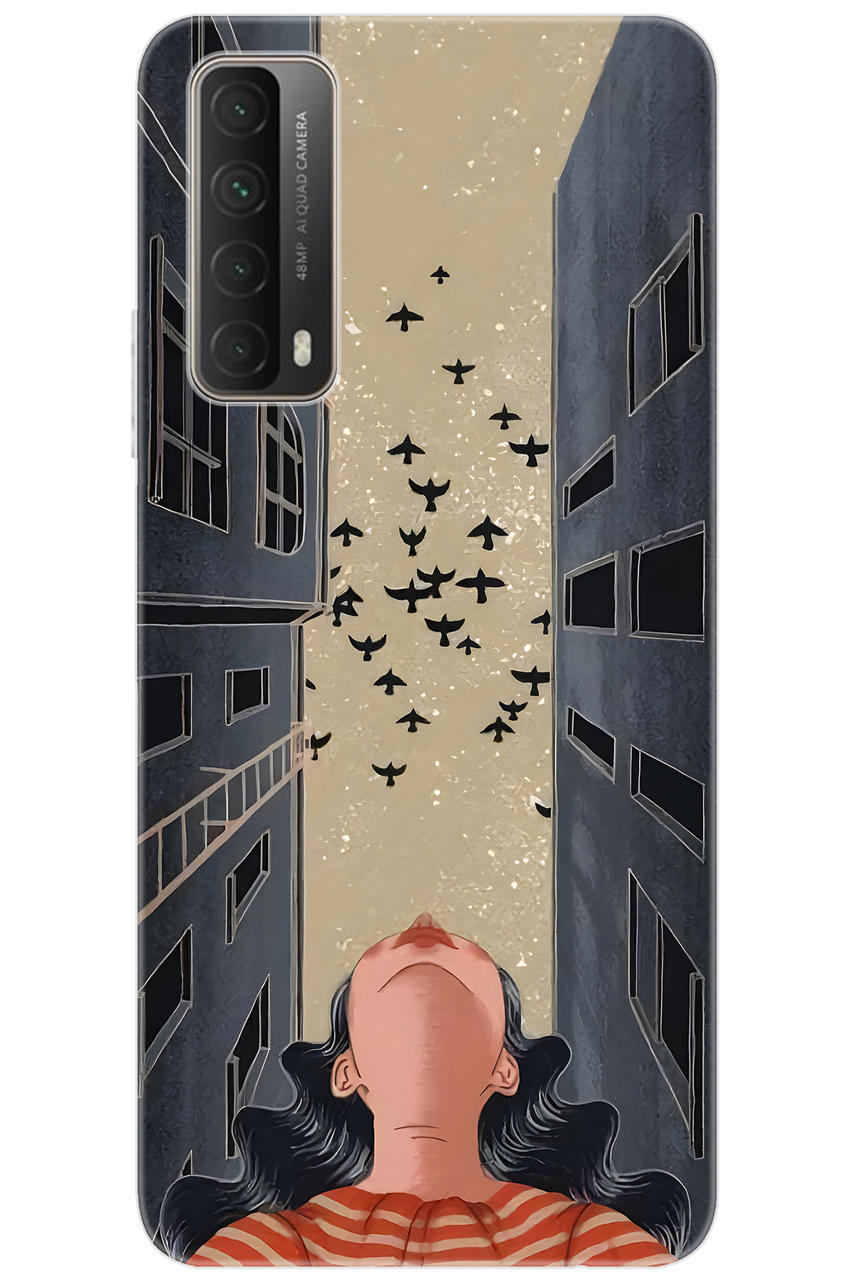Huawei P Smart 2021 (PPA-LX2) Compatible Sheath Patterned Silicone Sky Face and Birds NGO:727 CP-YI4JuQd