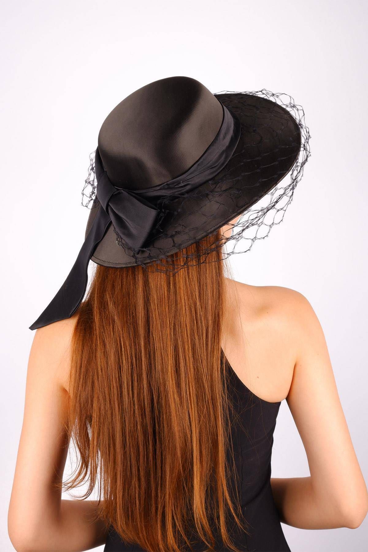 Hobigram-Black Wedding Hat Vualet Leva Net Tulle Bridal Accessory Hair Accessory 4