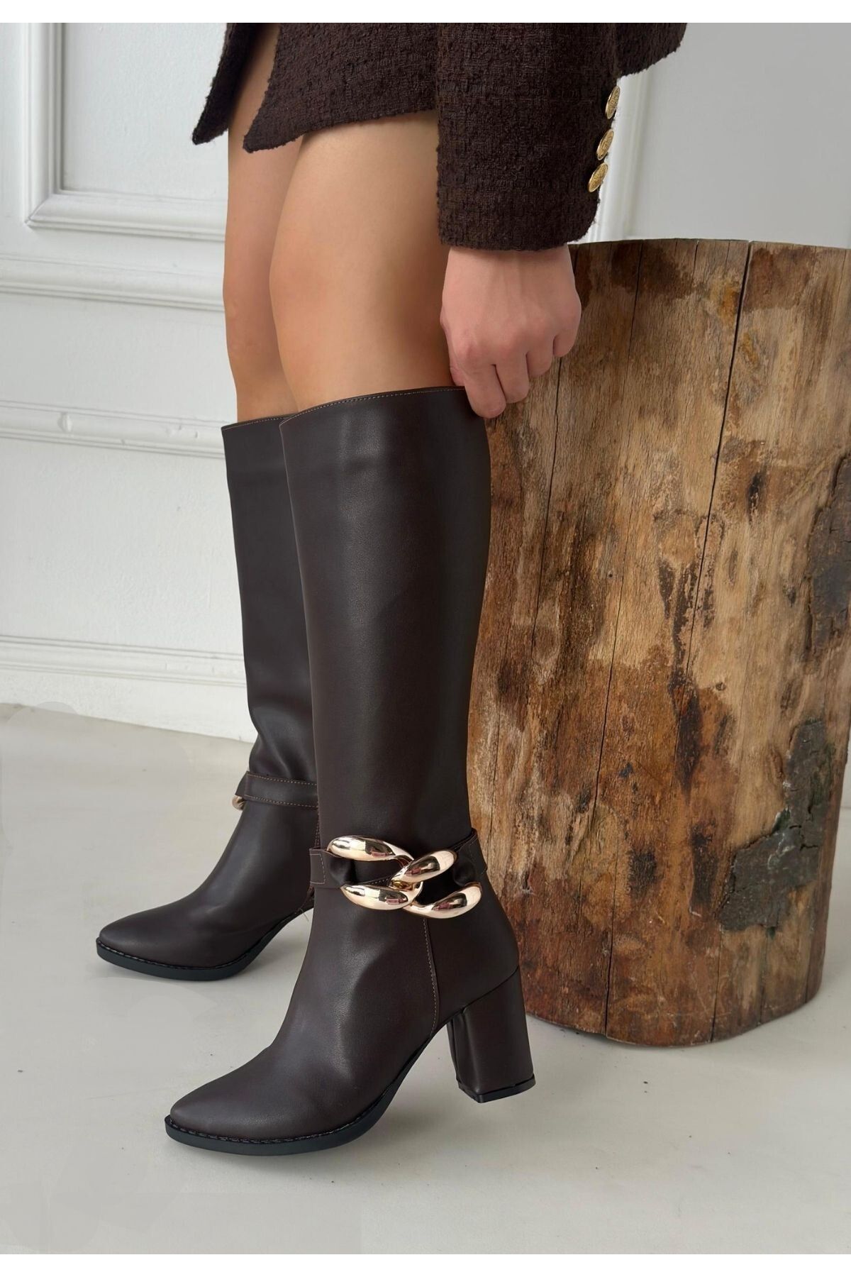 Afrodit-Brown Leather Heeled Boots 1