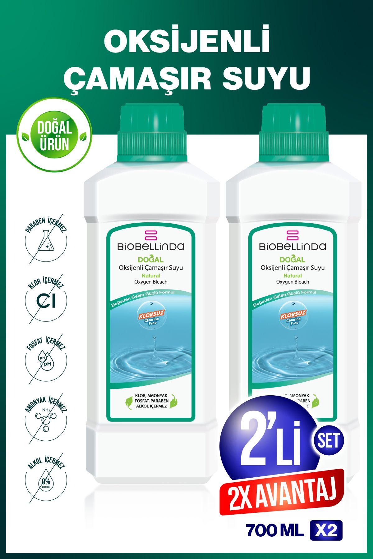 BioBellinda Oksijenli Çamaşır Suyu 700 ml ( 2'Lİ SET )