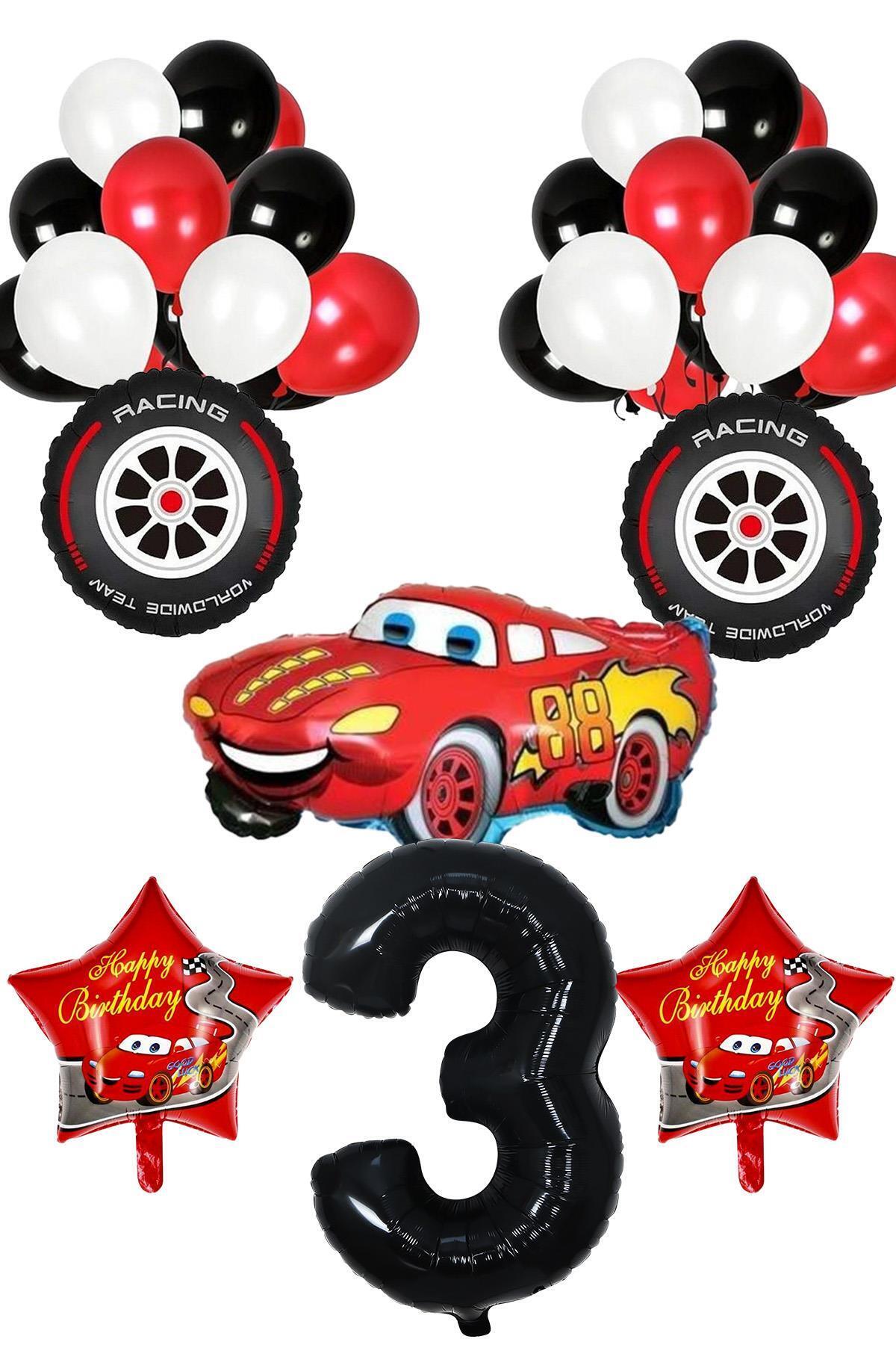 Patladı Gitti 3 Yaş Arabalar Temalı Doğum Günü Parti Kutlama Balon Seti